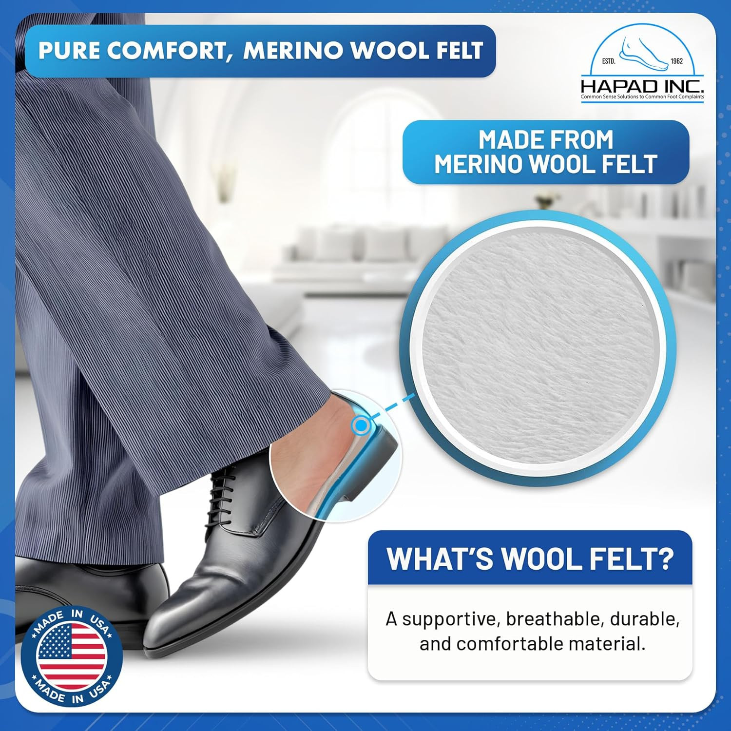 Wool Felt Heel Wedge Inserts for Pronation & Supination Correction (3″ Wide) – O