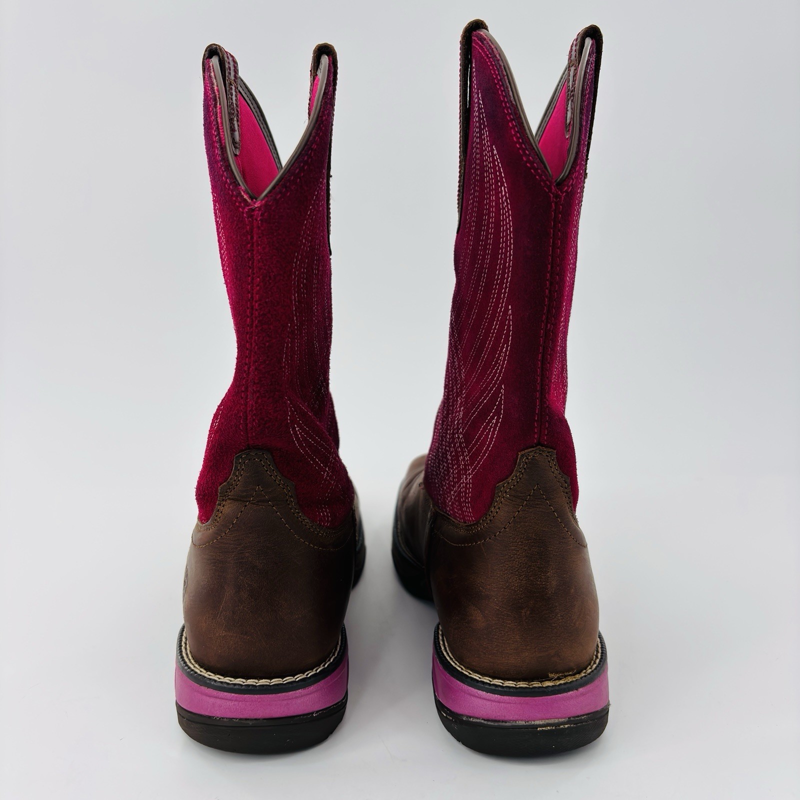 Womens 9 B Ariat Anthem Pink Brown Leather Square Toe Cowboy Boot Slip Resistant
