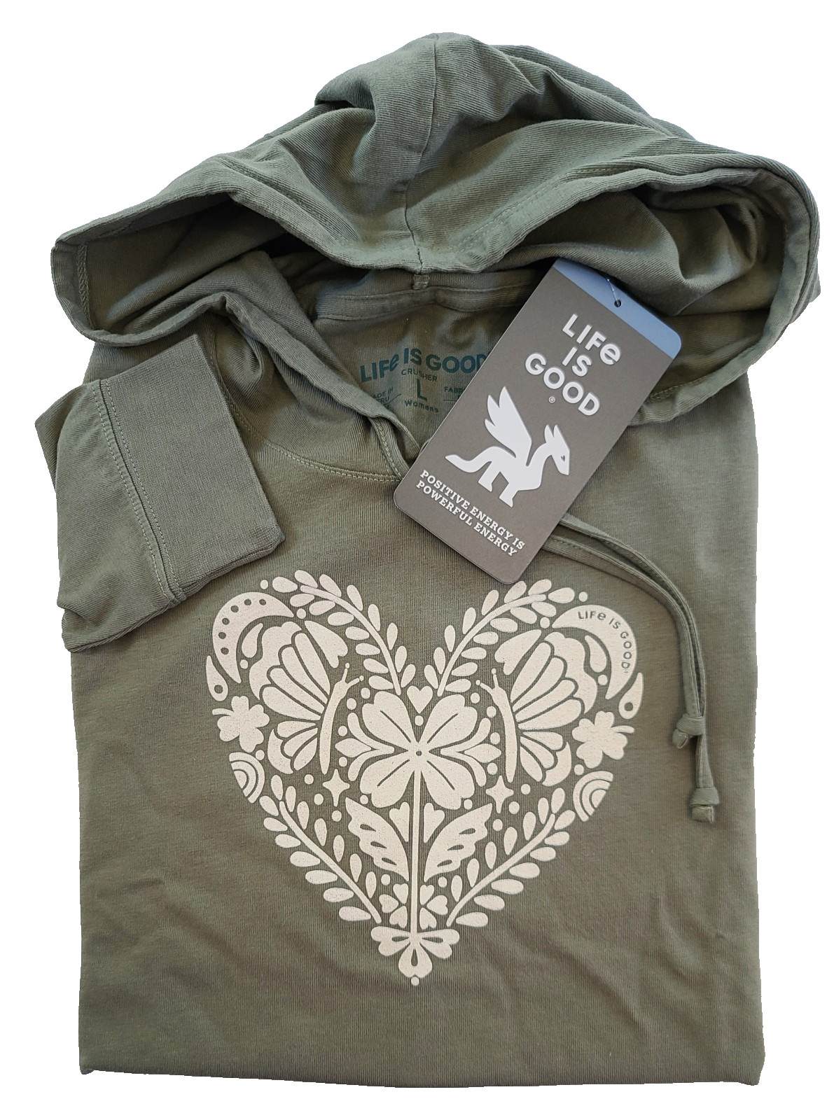 Life Is Good LS Shirt Crusher Boxy Hoodie Tee CELTIC CLOVER HEART 47in Womens L
