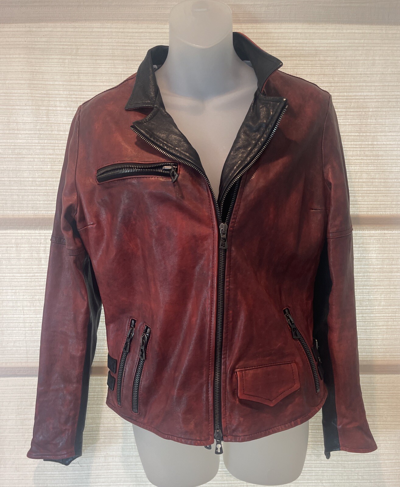 Benheart Limited Edition Red/Blk Moto Leather Jacket Made Italy Sz. 44 US 6 NWOT