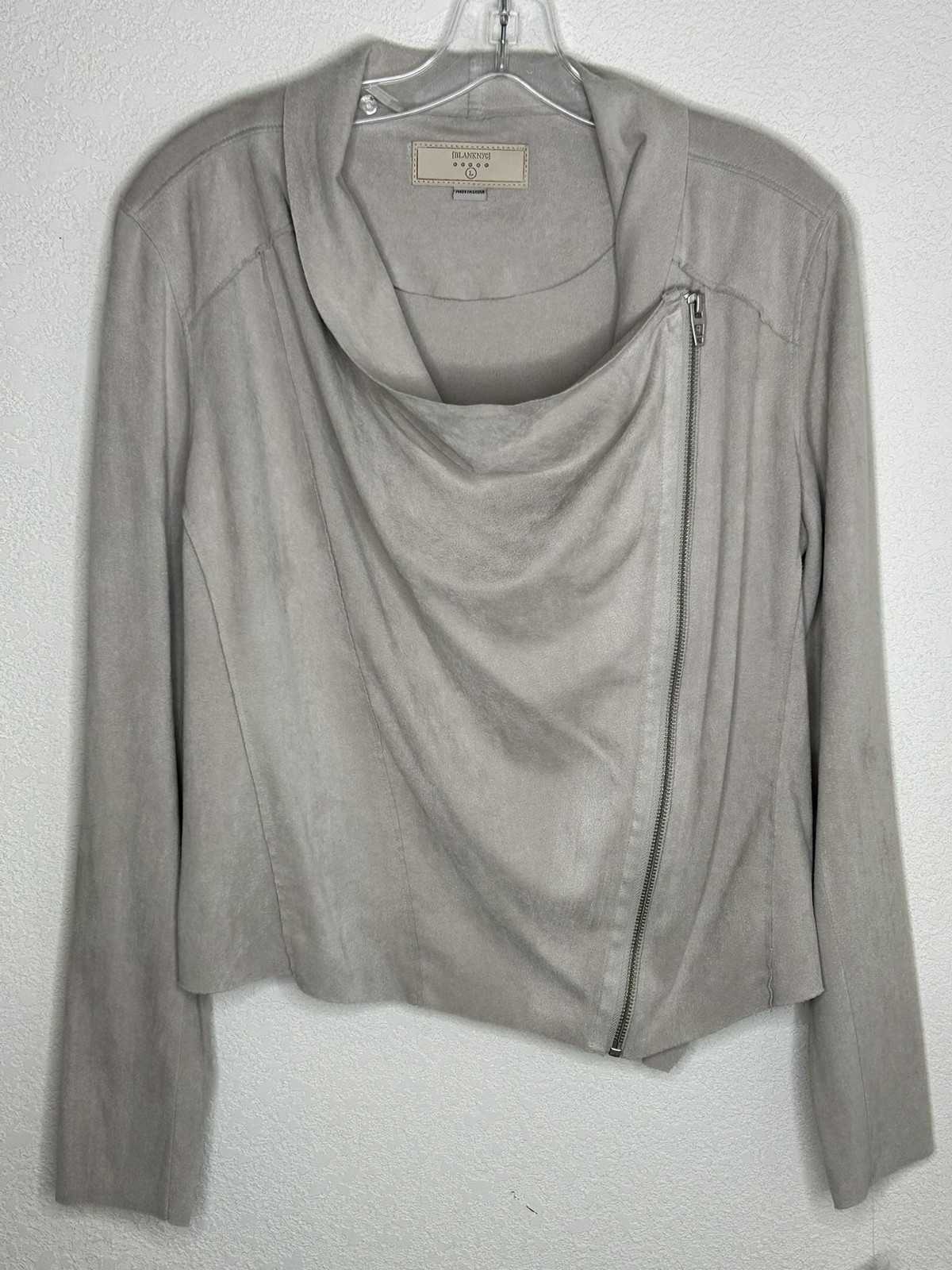 BlankNYC Jacket Womens Large Chateau Grey Faux Suede Moto Asymmetrical Zip NWT