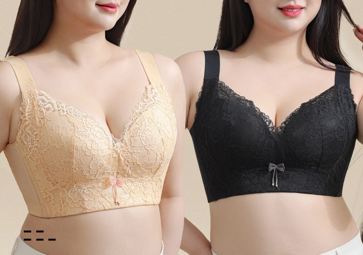 Women Bras Full Coverage Lace Wireless Push up Plus Size Underwear 33651