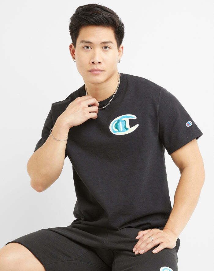 Champion Men’s Chain Stitched C Heritage Tee Black GT19 5863NA BKC