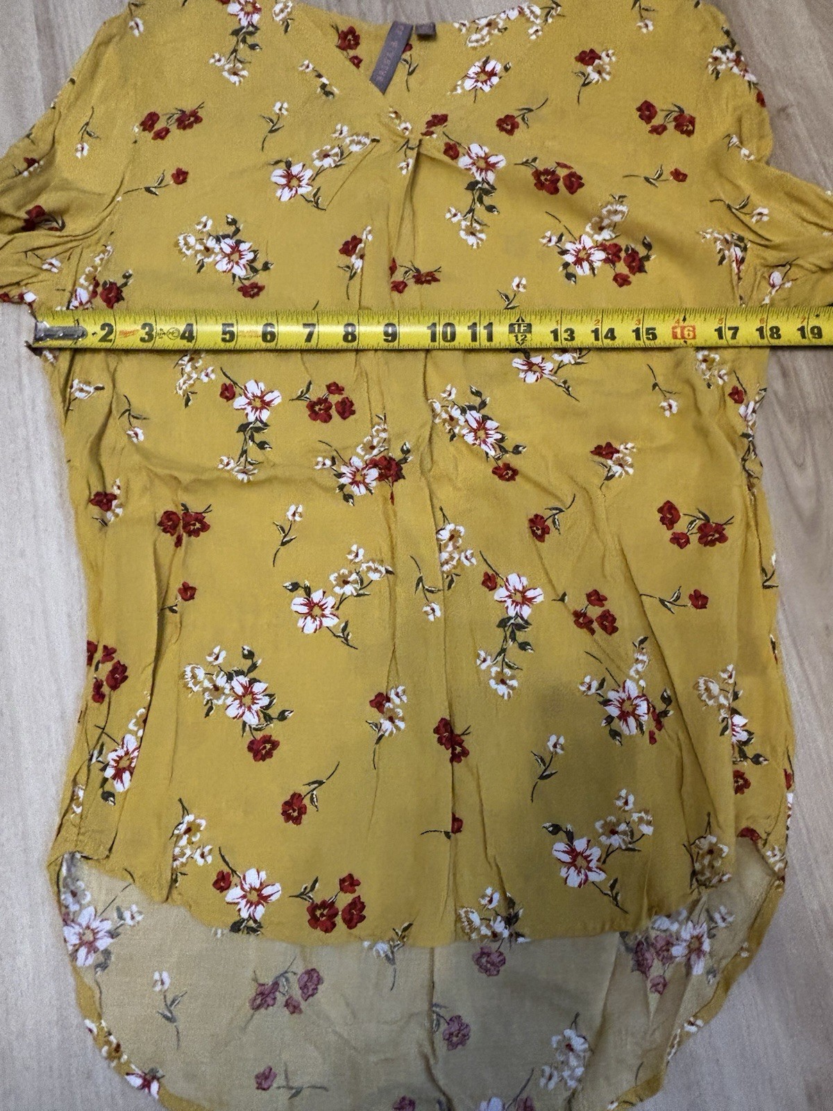 Brina & EM Blouse Medium Mustard Yellow Red White Floral 100% Rayon