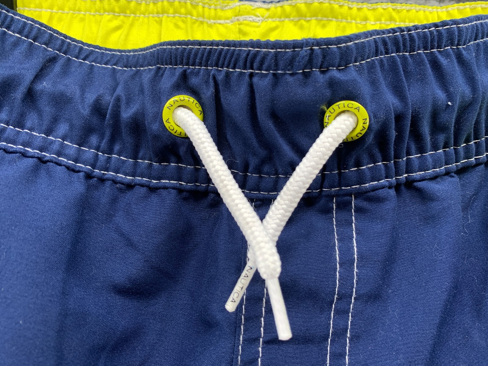 Nautica Board Short Youth Boys Large 50+UPF Swim Trunk Navy/Yellow Logo