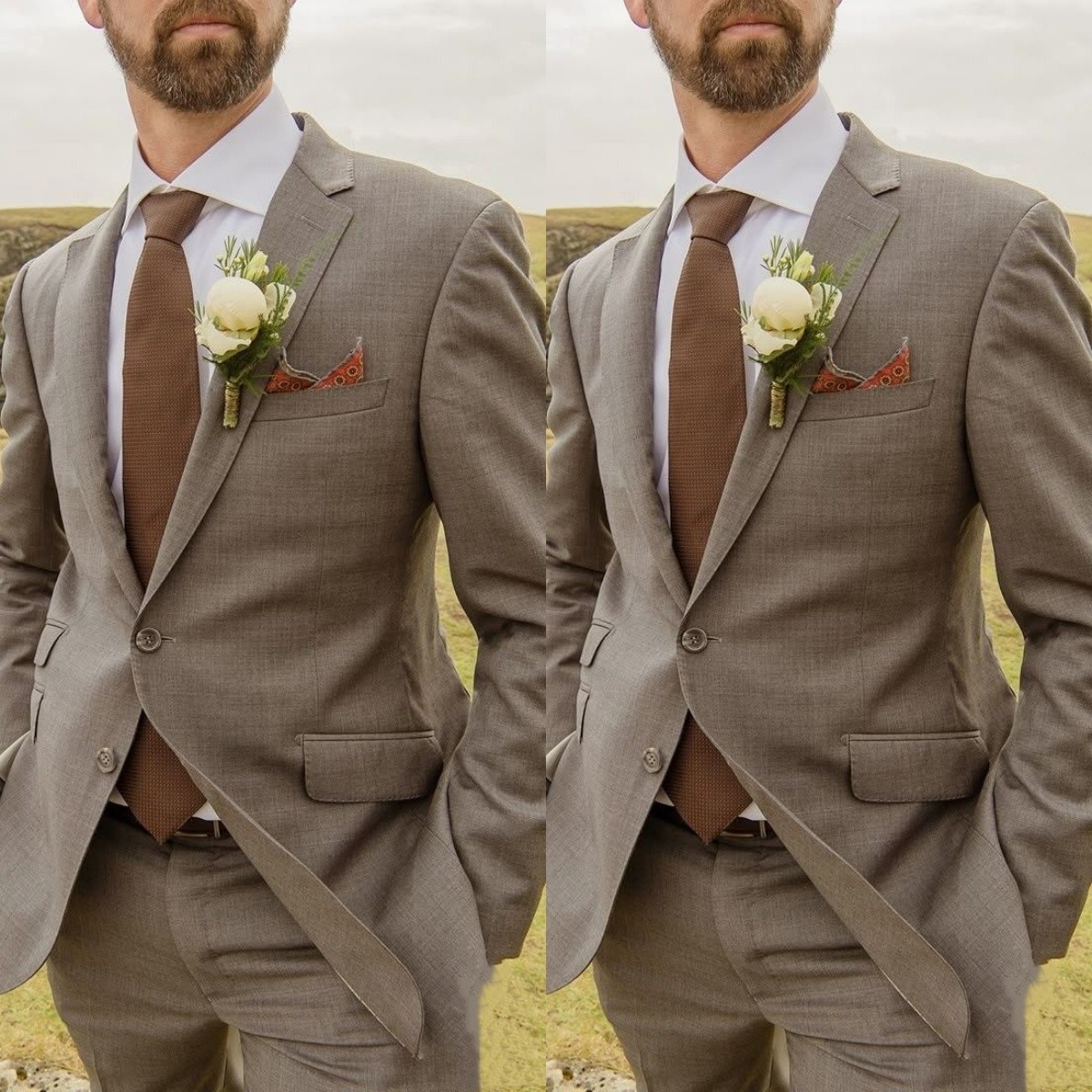 Khaki Men’s Suits Formal 2Pcs Business Tuxedos Blazer Wedding Groom Slim Coat