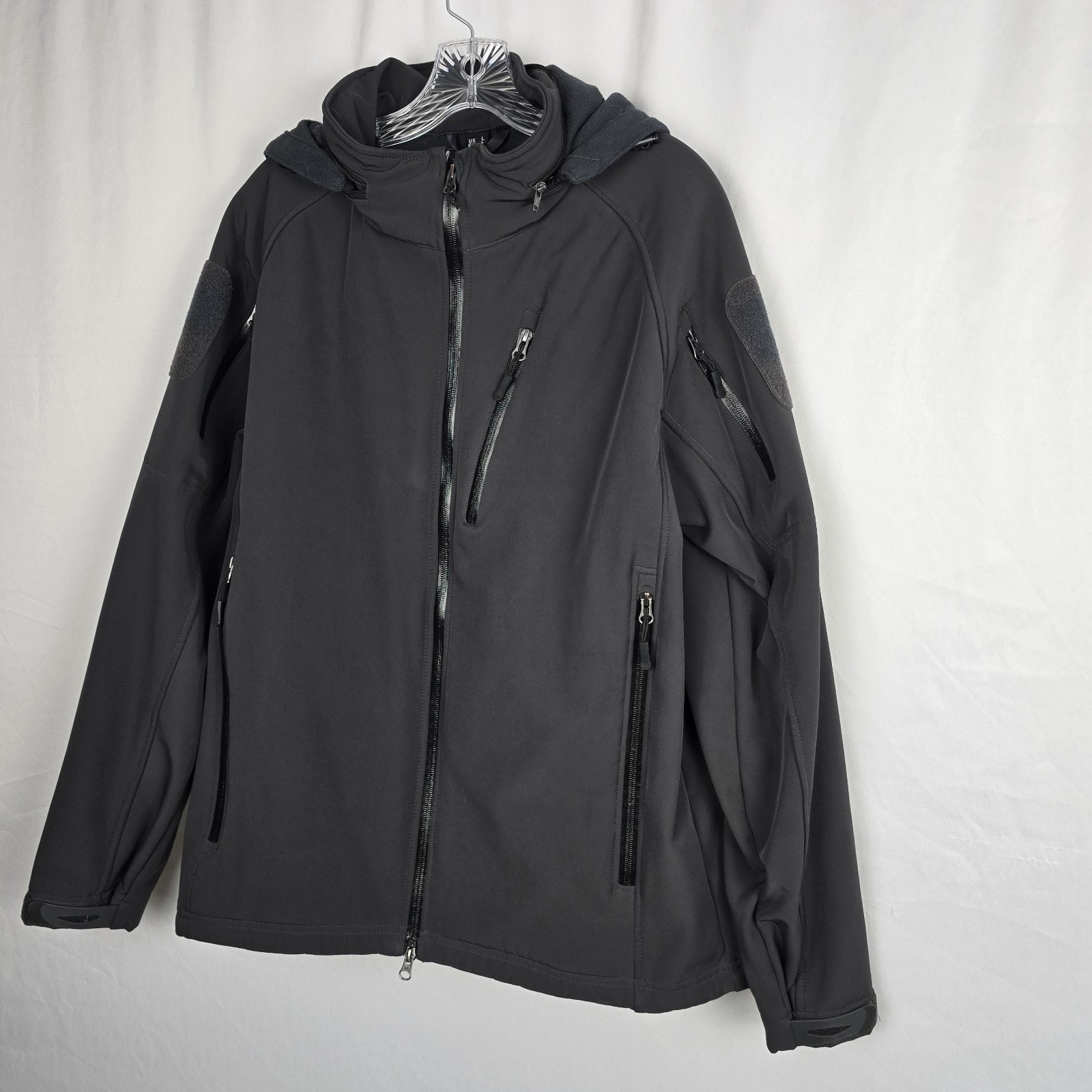 Tacvasen Soft Shell Military Jacket Men’s Large Black Full Zip Up Hooded Pockets