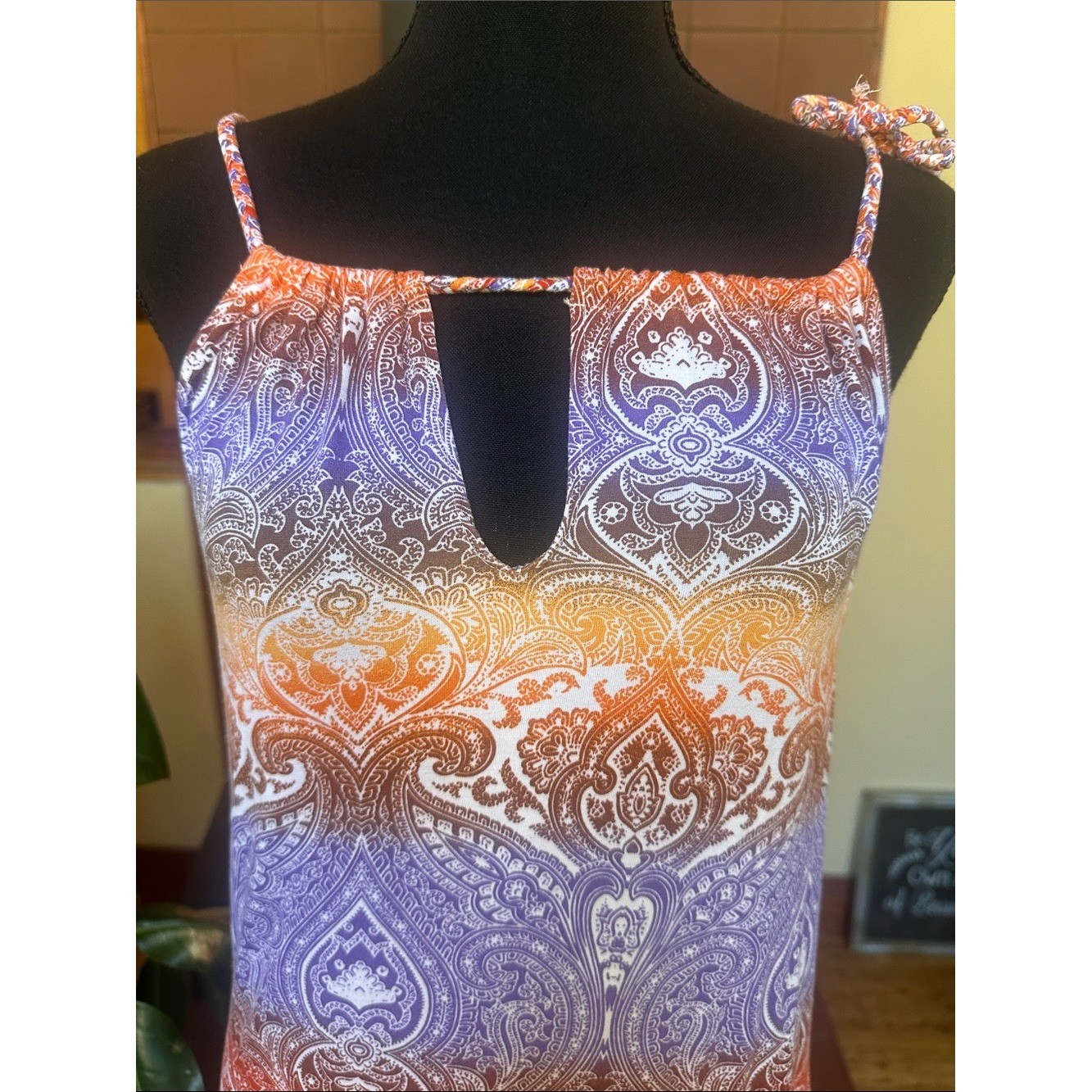 #266- Buffalo David Bitton Purple and Orange Patterned Midi Dress