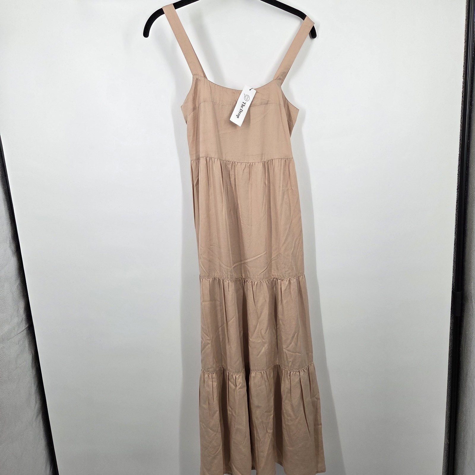 NEW The Drop Women XXS Britt Mushroom Tiered Maxi Tent Dress Tan Neutral Cottage