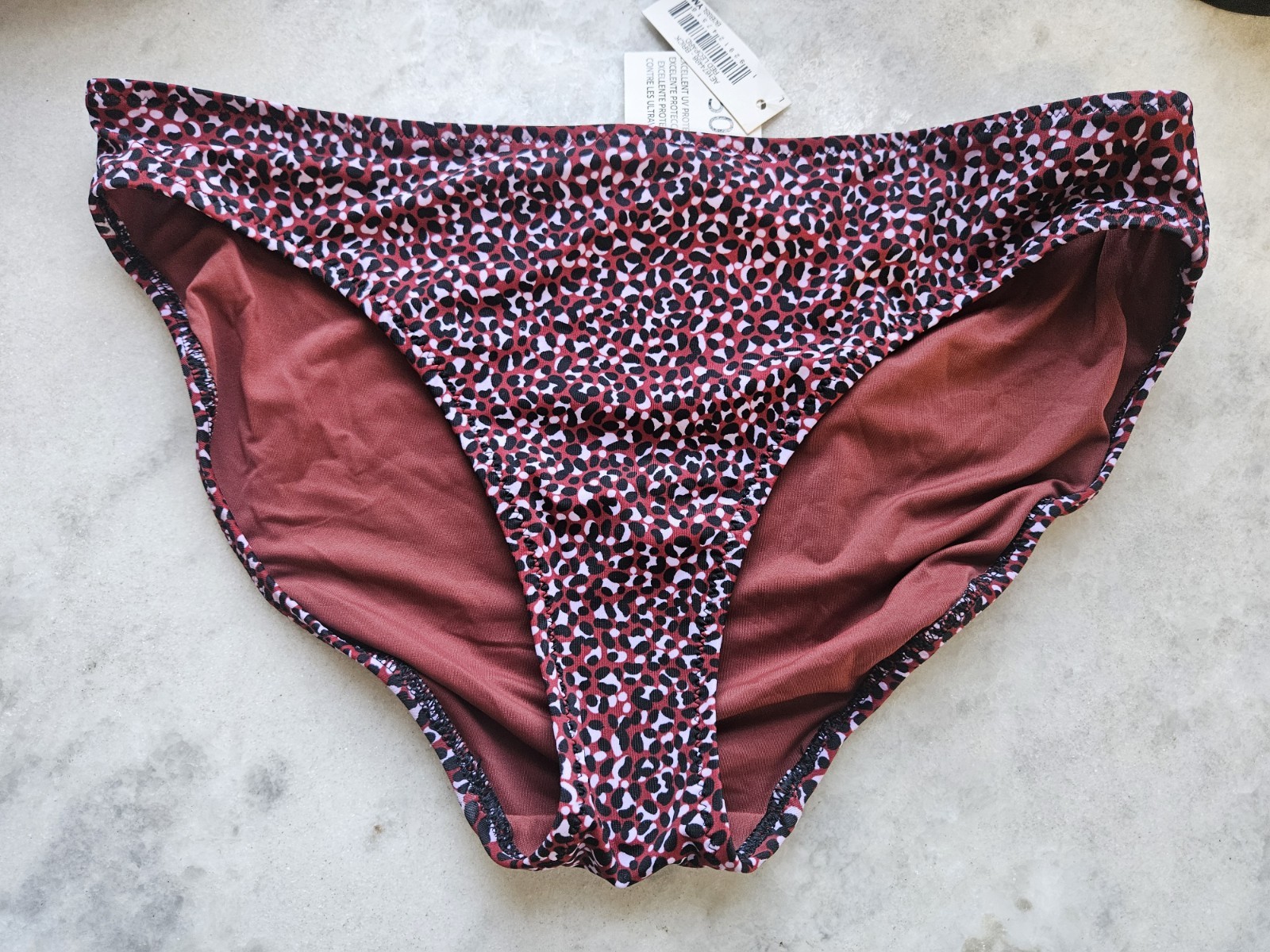 Essentials Red Leopard Print Bikini Swim Bottom UPF 50+ UV Protection L