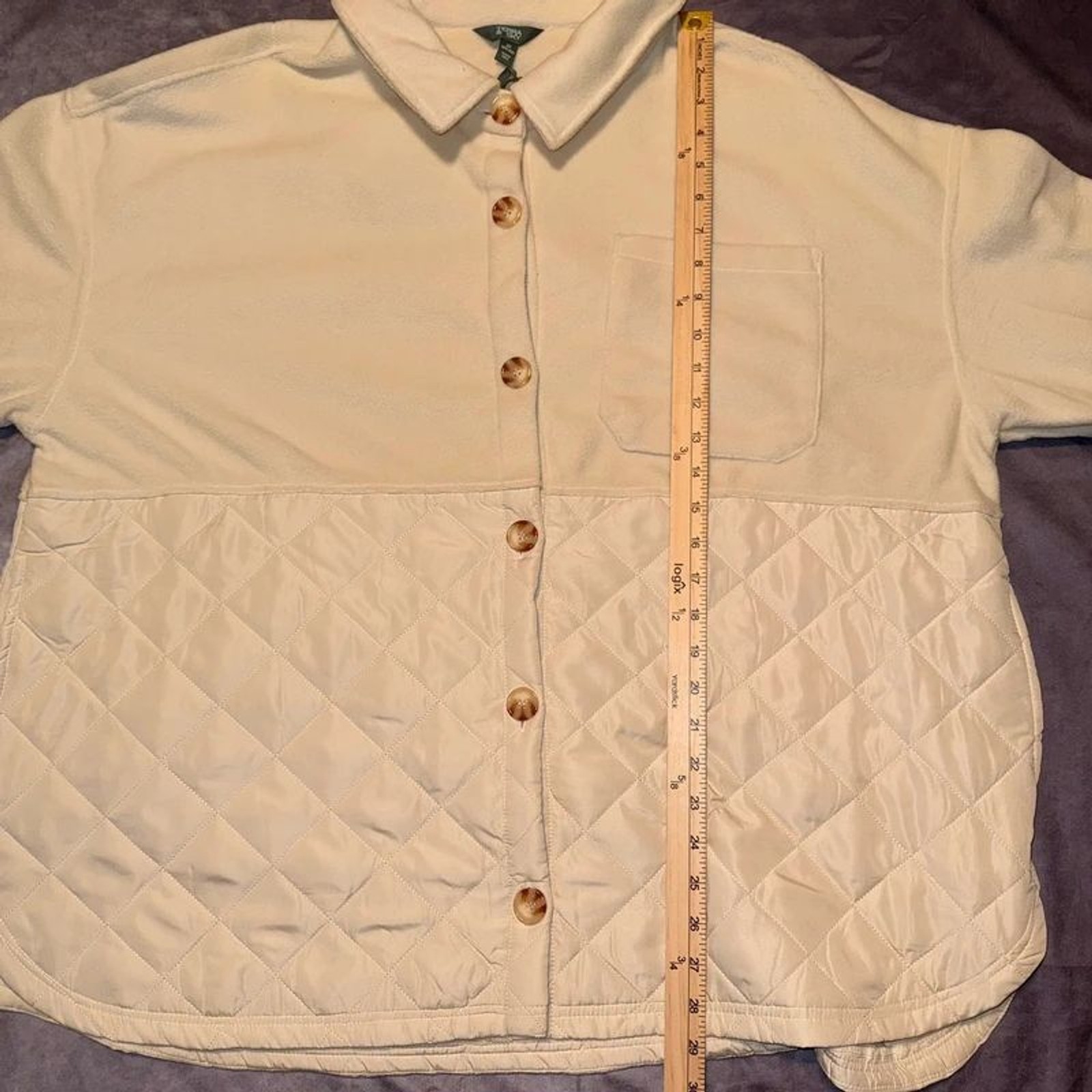 Terra & Sky Cream Quilted Fleece Shacket Button Down Jacket Plus 2X 20/22