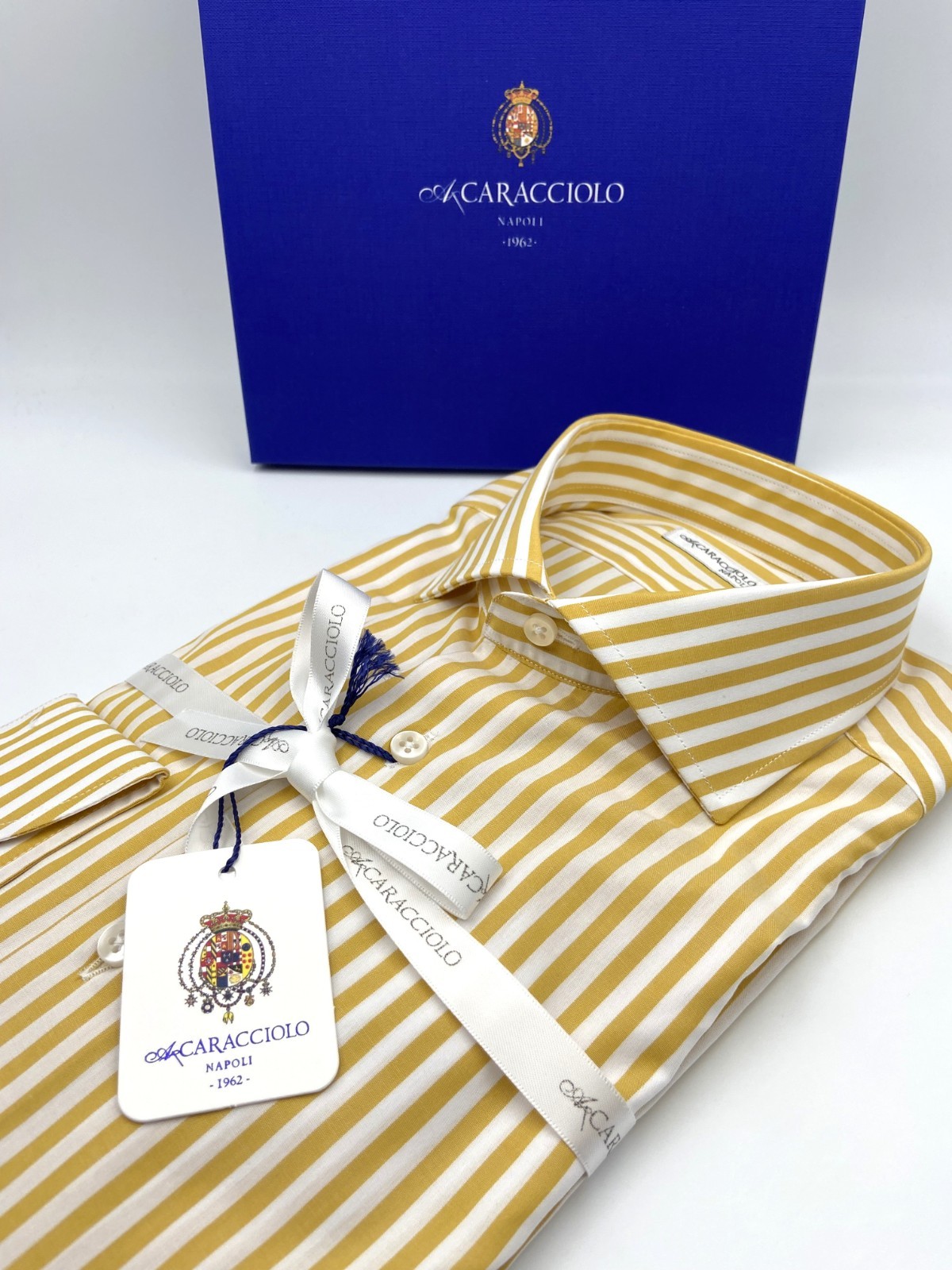100% Cotton Shirt – 500 Stripes Yellow & White | A. Caracciolo