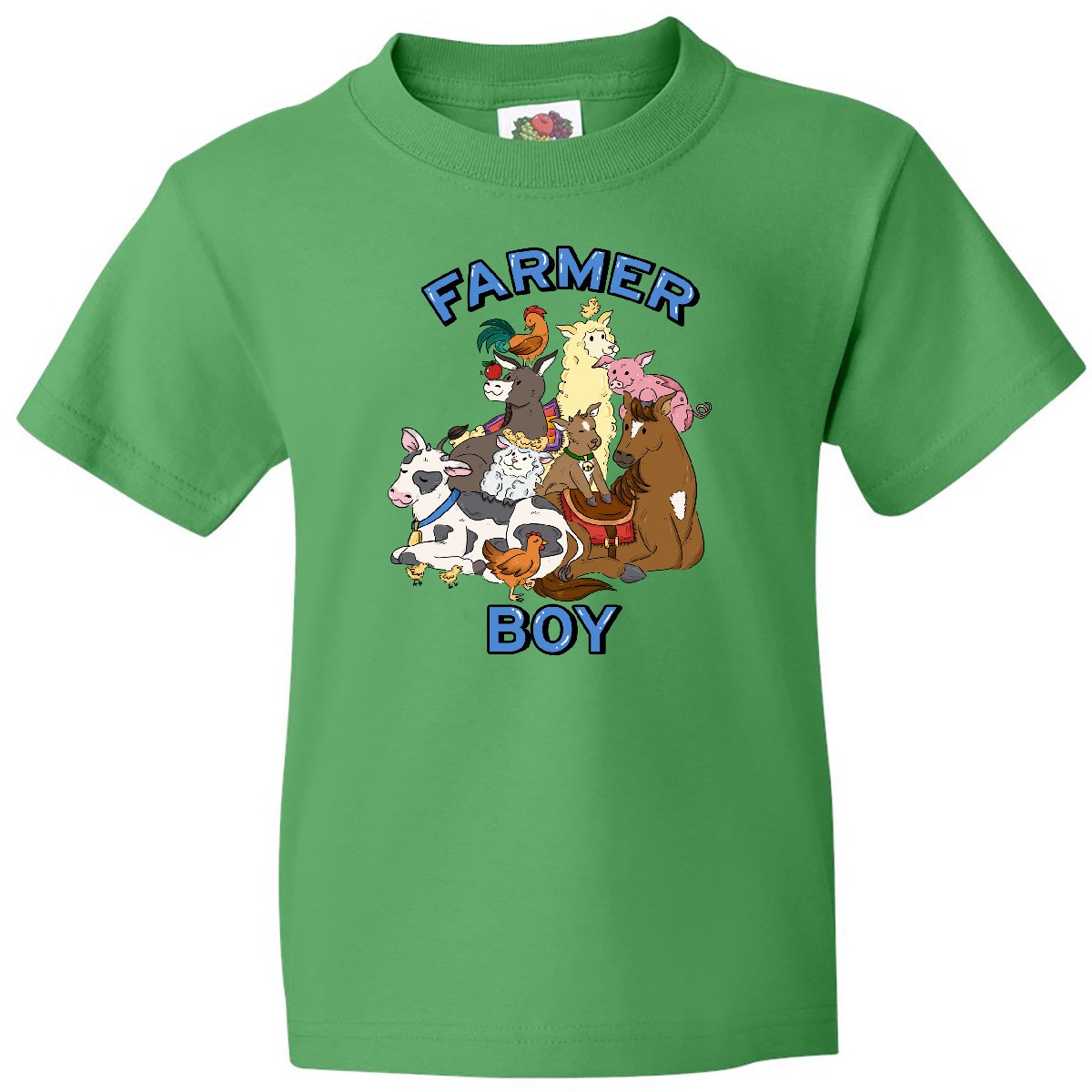 Inktastic Farmer Boy With Happy Farm Animals Youth T-Shirt Cute Cow Cowboy Pig