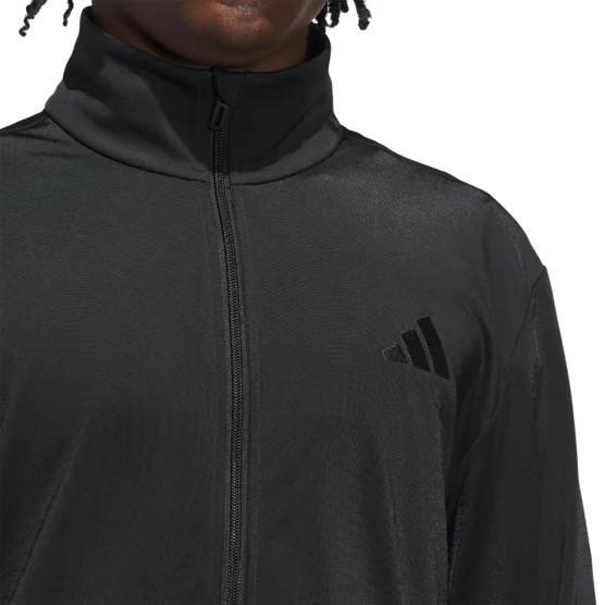 adidas Men’s Tricot Track Jacket Full Zip Stand Collar Polyester, Black Size M