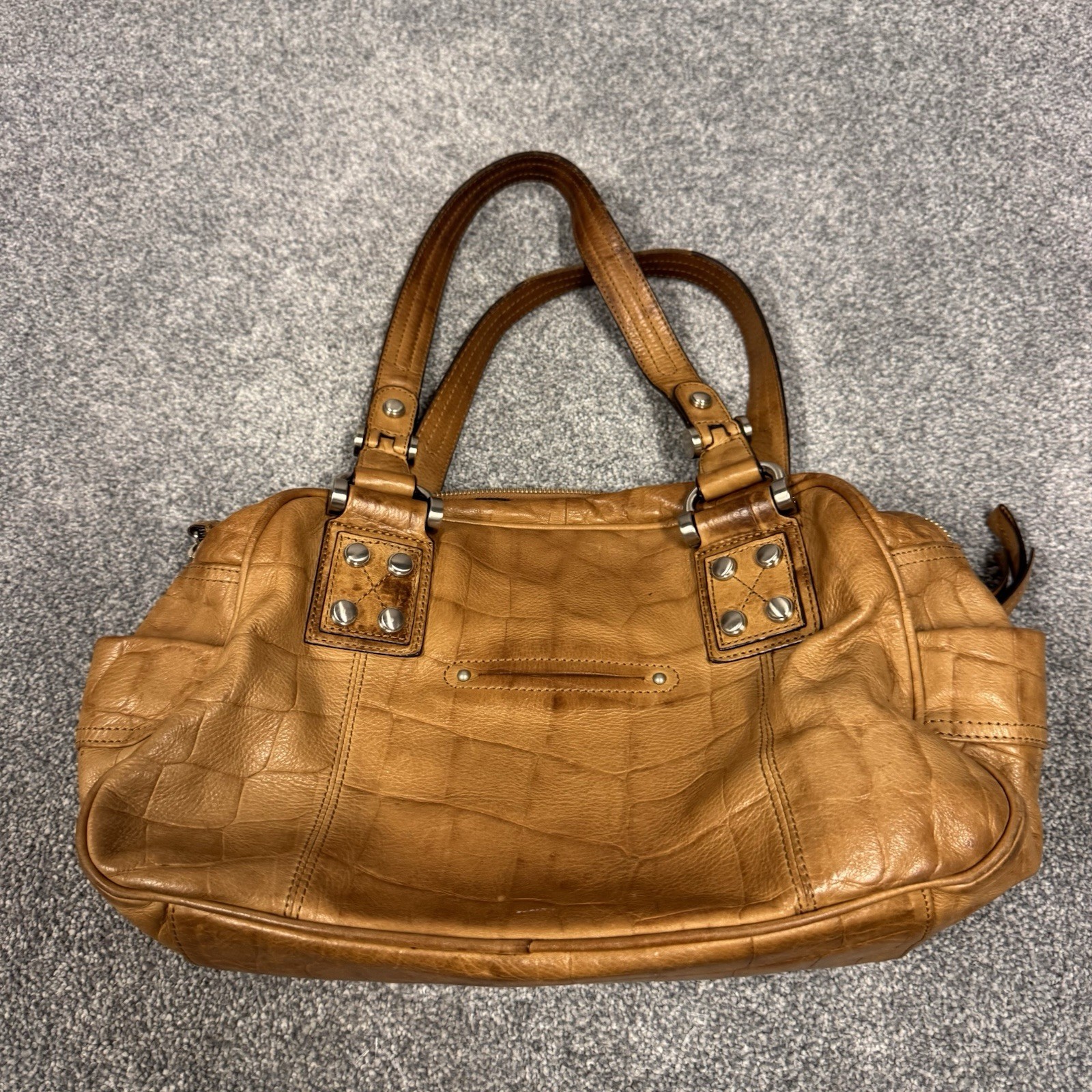B. Makowsky Brown Leather Zip Top Satchel Handbag PocketBook Women’s Ladies