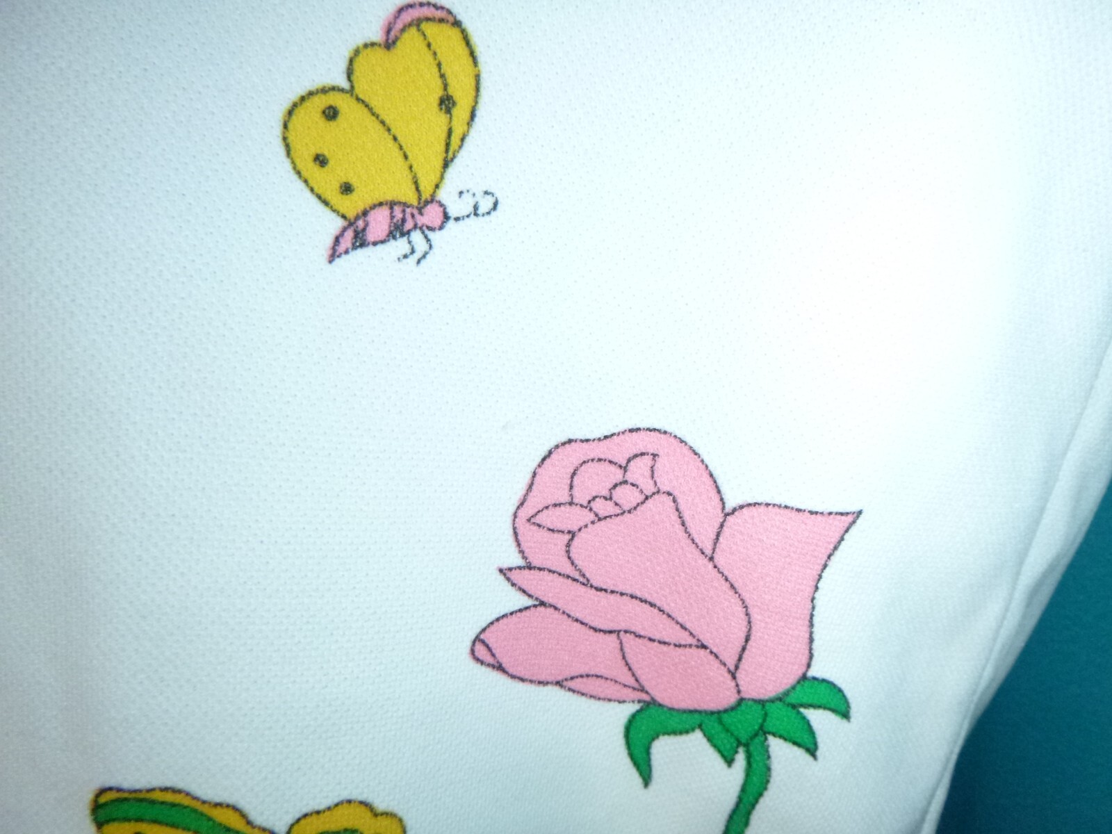Vtg 60s 70s MOD Poly Knit Novelty Shirt Roses & Butterflies Sz M