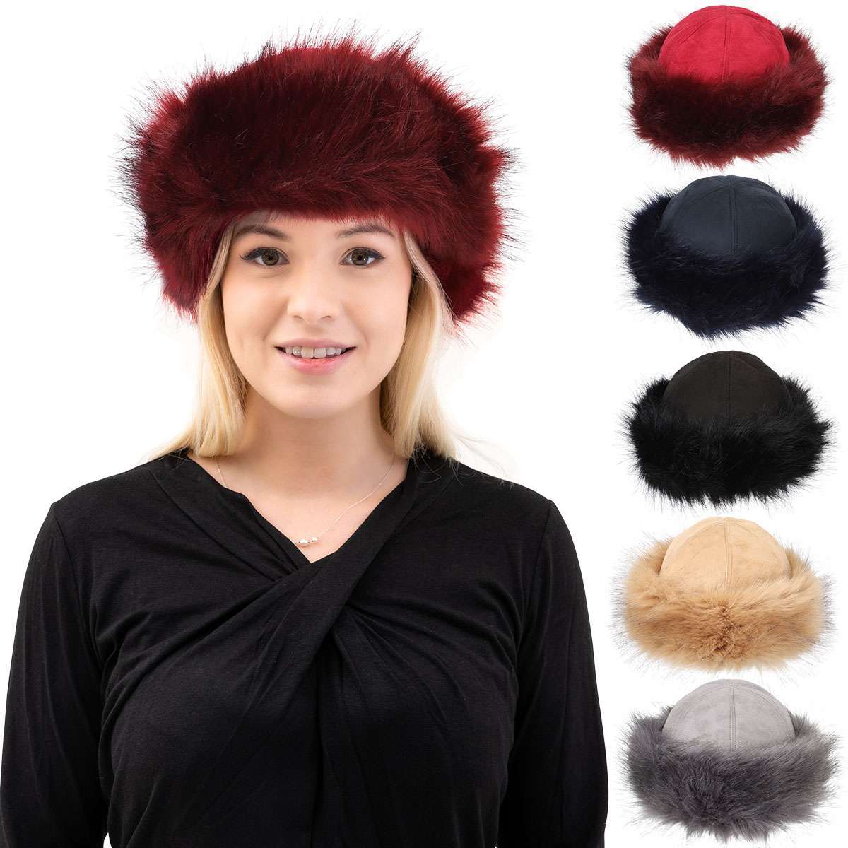 Women Winter Russian Fluffy Faux Fur Headband Hat Thick Ear Warm Snow Ski Cap US