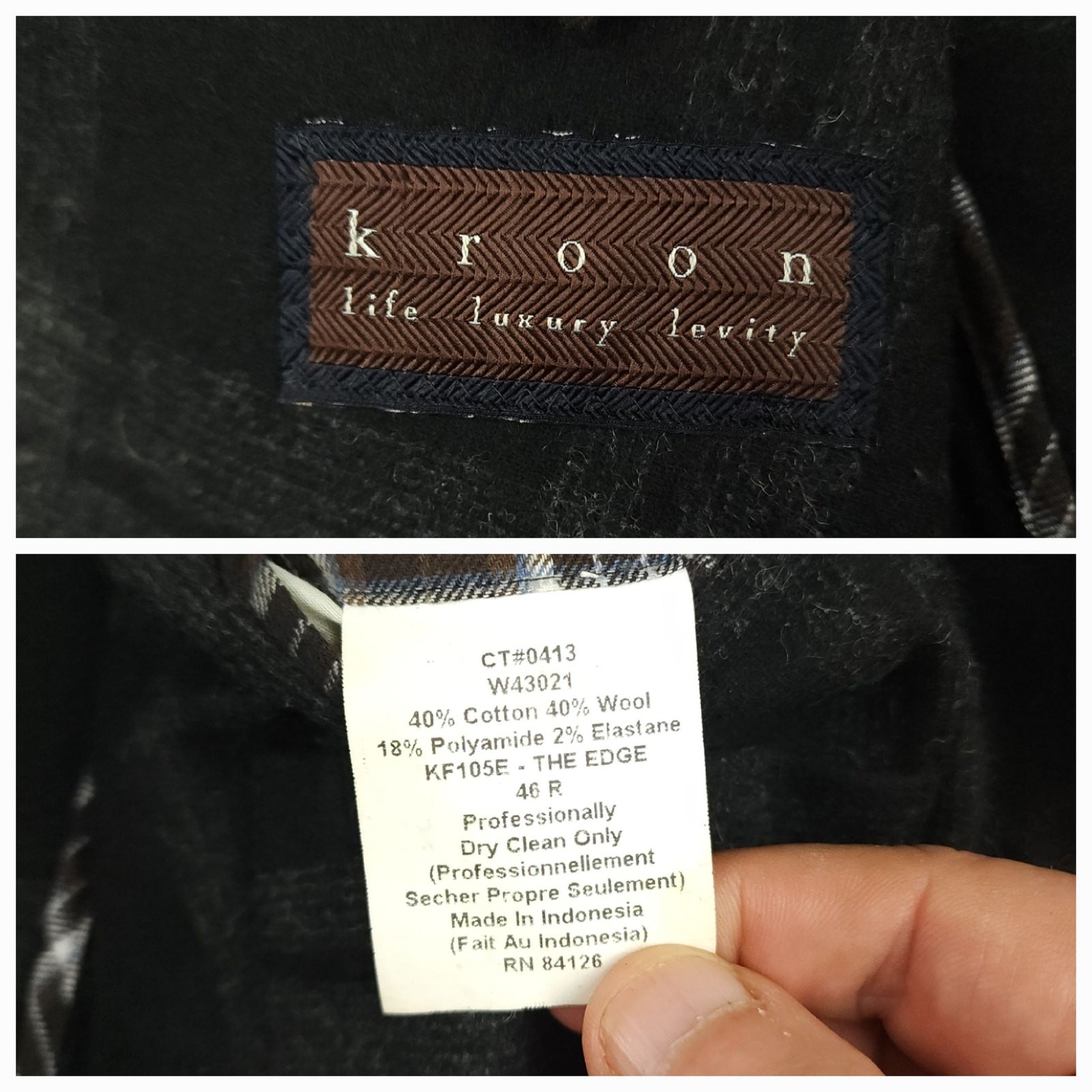 Kroon Sport Coat Mens 46R Flannel Wool Blend 3 Roll 2 Elbow Patch Pocket Plaid