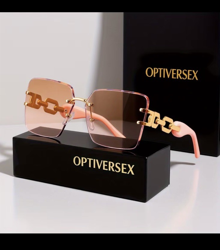 Luxury Rimless Square Sunglasses Gold Frame Designer Style Uv Protection