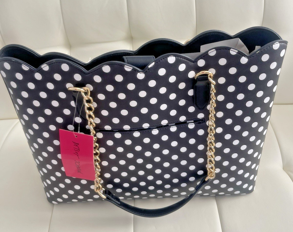 Betsey Johnson XO Tote Black/White Polka Dots Shoulder Bag Purse NWT