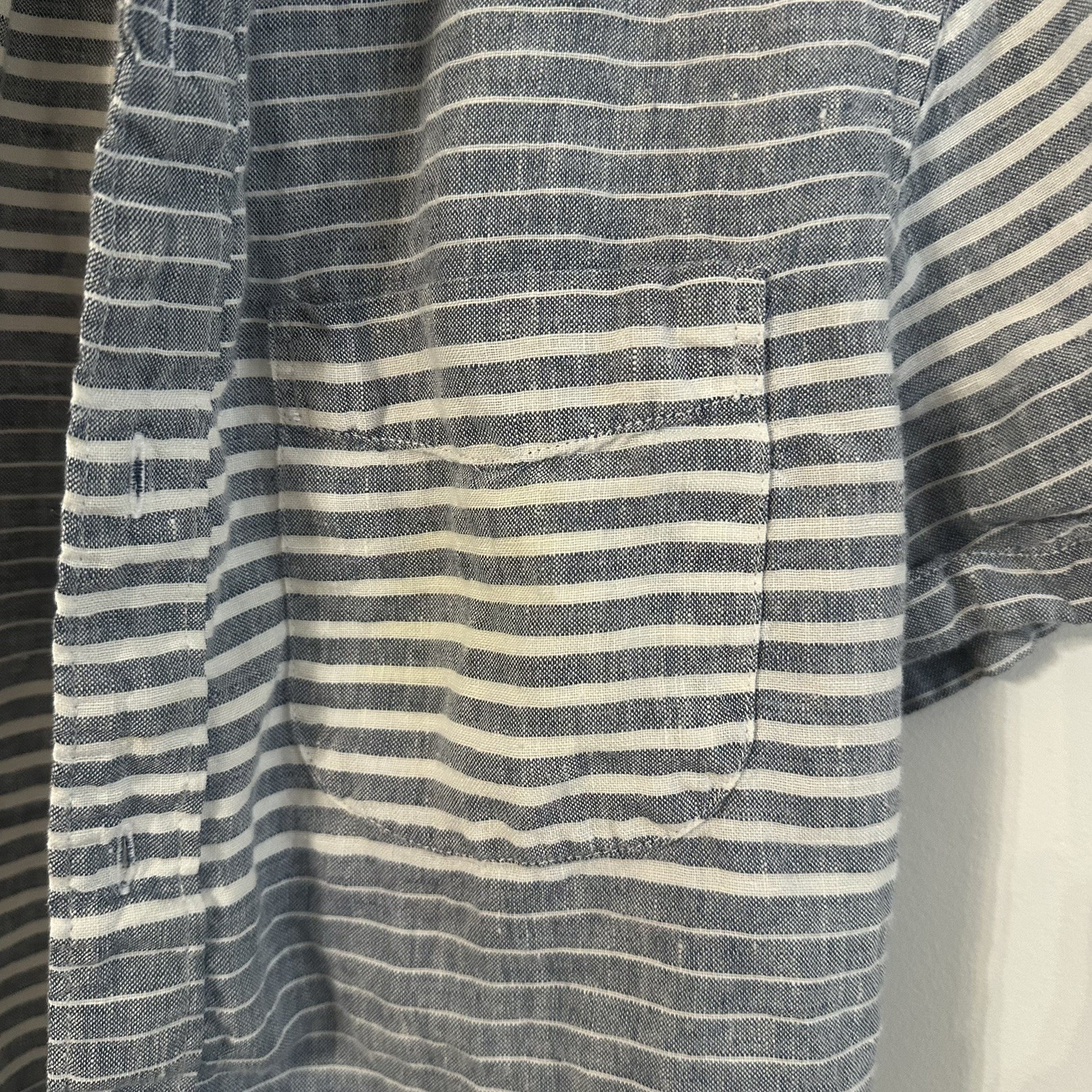 J Crew Shirt Button Down Baird McNutt Irish Linen Slim Blue White Striped Mens M