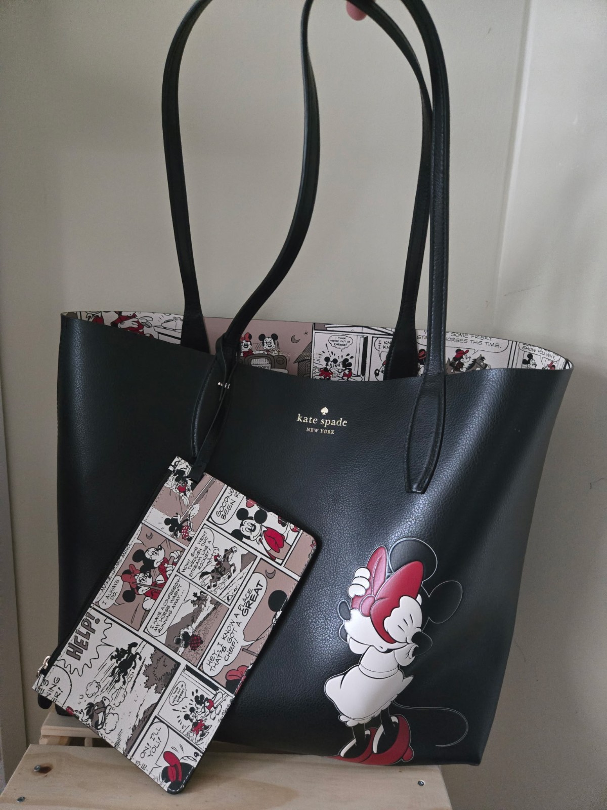 Kate Spade New York Disney Minnie Mouse Leather Tote Bag Large Black