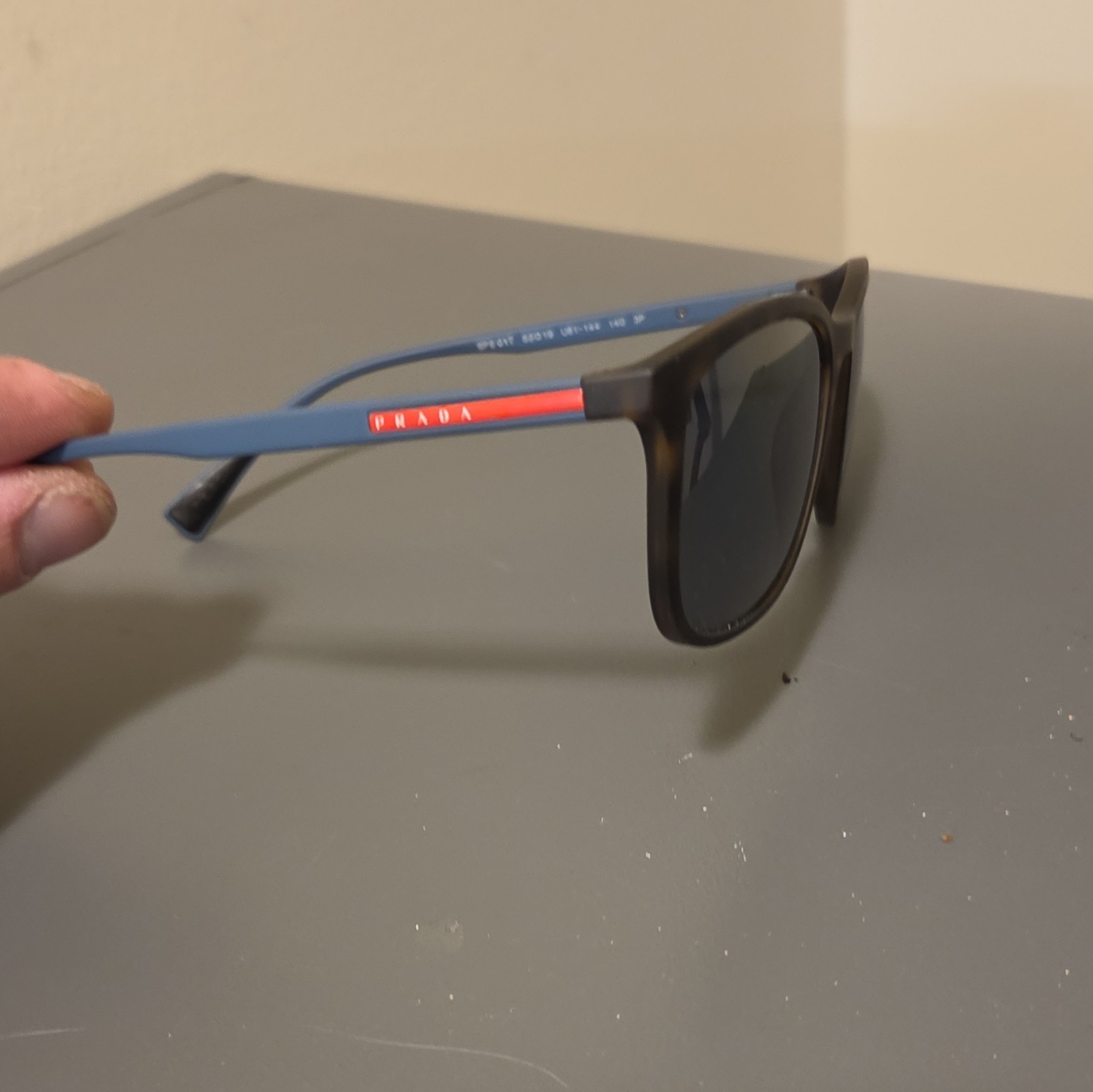 Prada Linea SPS 01T Polarized Square Sunglasses Black Frame Gray Lenses 140mm