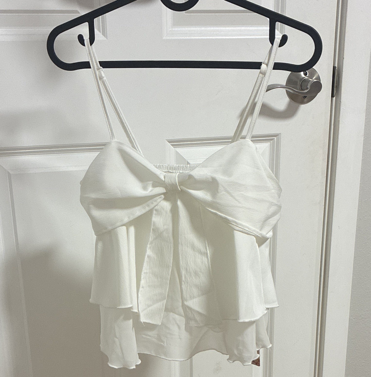 PAP 21 White Maternity 2XS Chiffon Ruffle Sweetheart Spaghetti Strap Tank Top