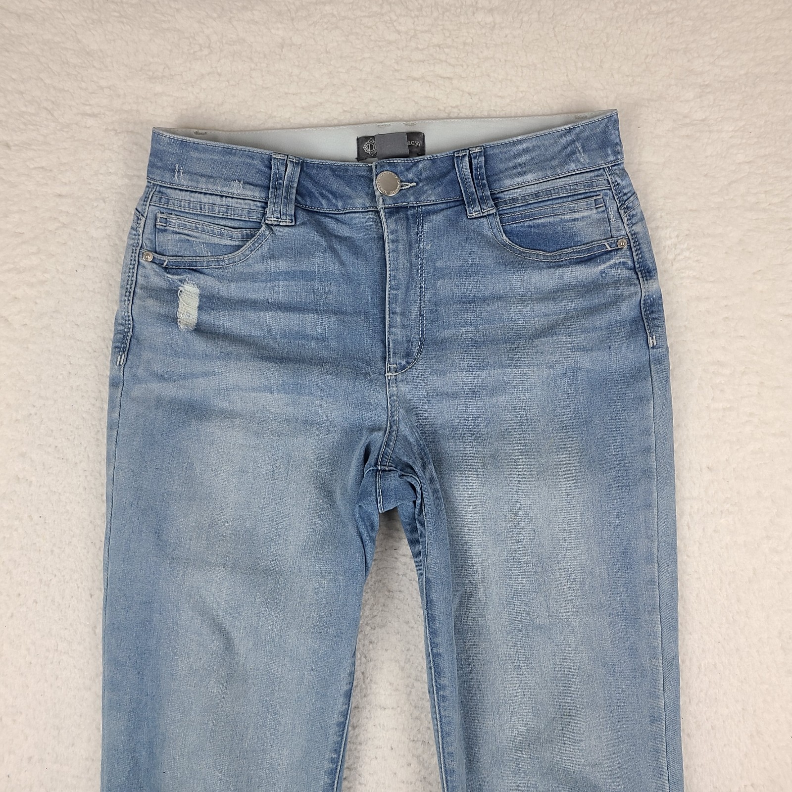 Democracy Jeans Womens 12 Blue Ab Technology Straight Leg Fray Light Wash Denim