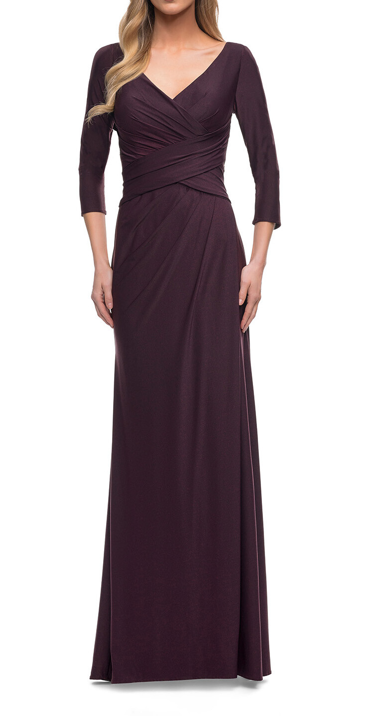 La Femme 29223 3/4 Sleeve Ruched Bodice Sheath Gown SZ 10 ($358) Dark Garnet