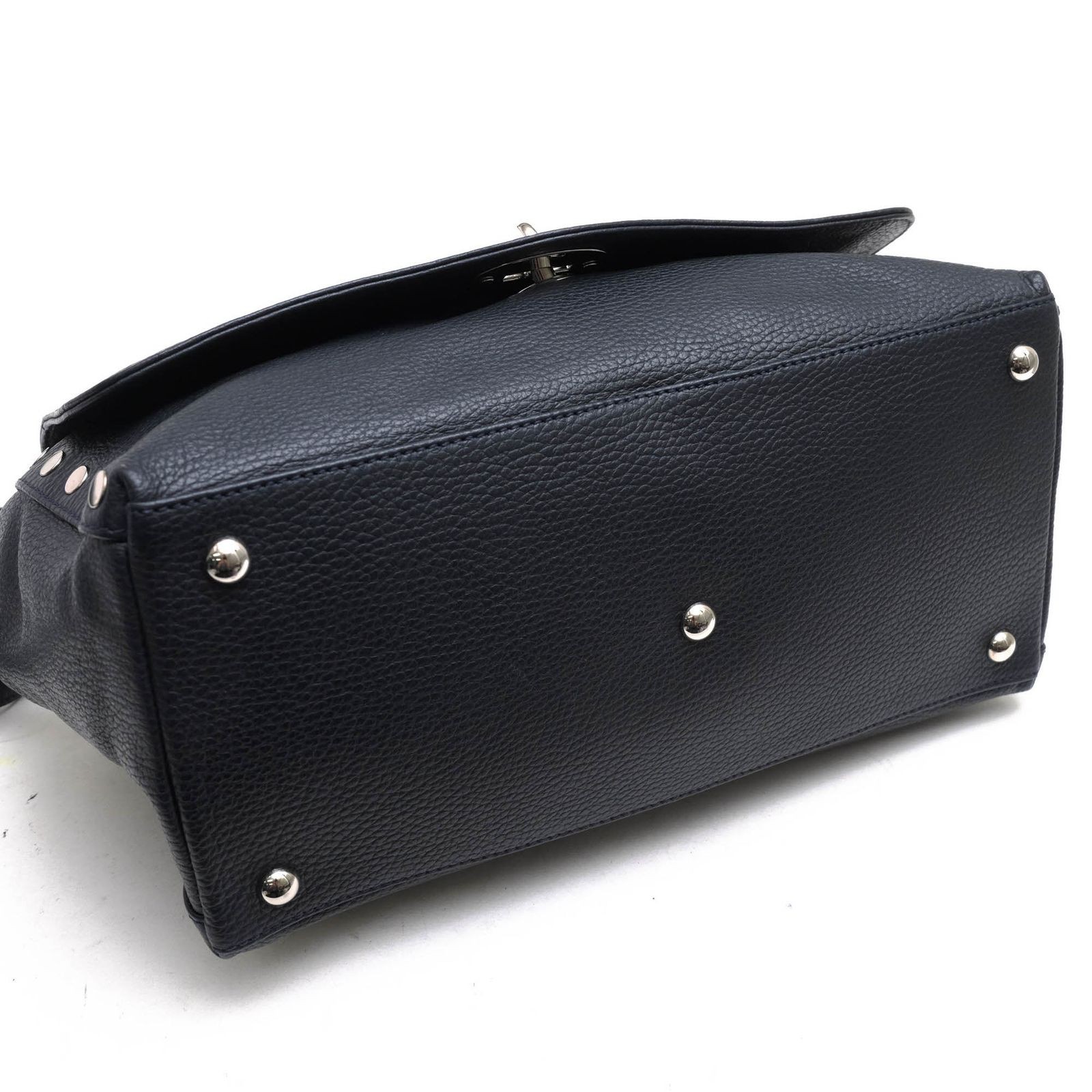 ZANELLATO Postina S Leather Navy Women’s Flap 2WAY Shoulder Tote Bag