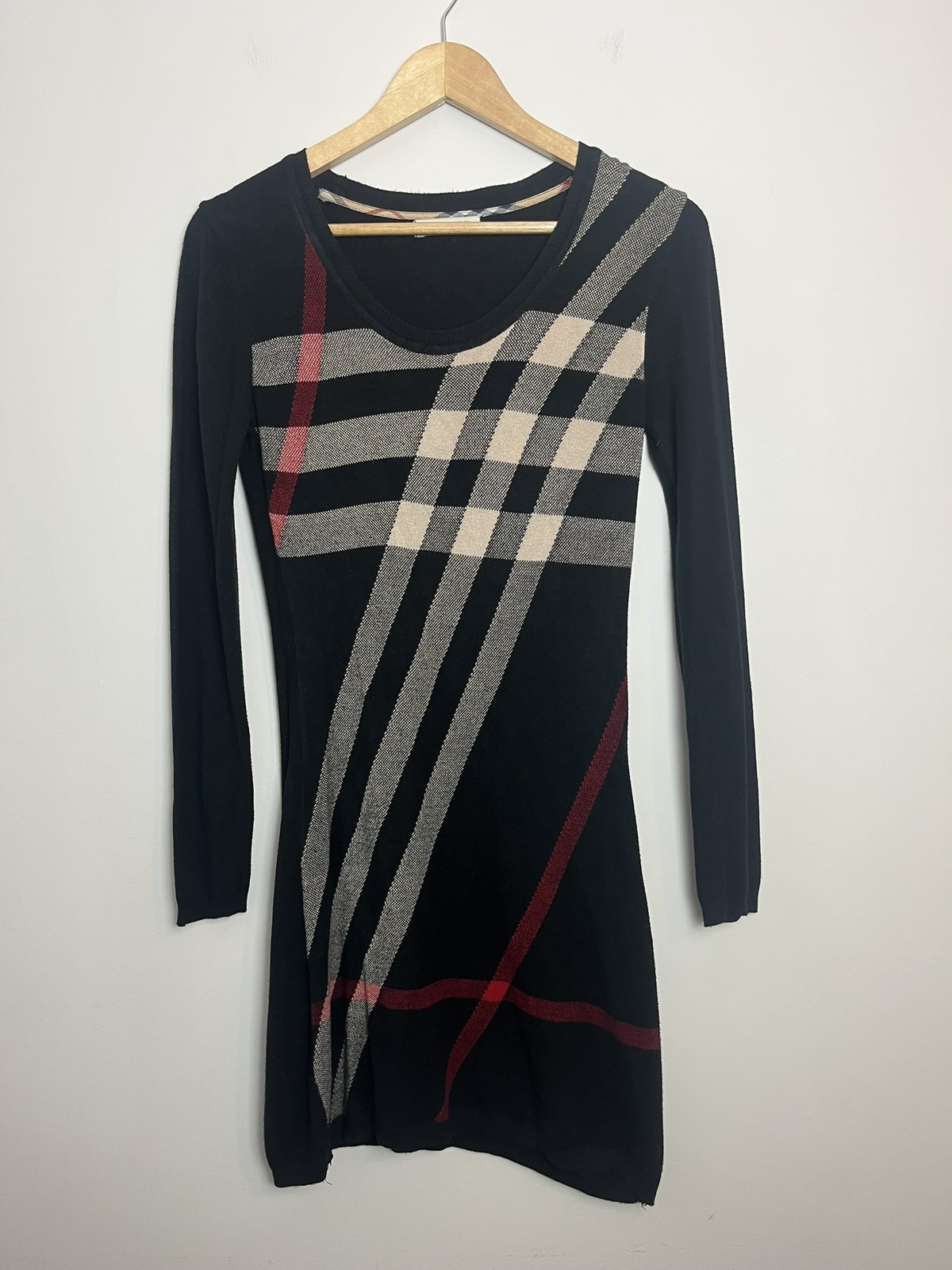 Burberry Brit Black Nova Check Classic Stripe Jumper Mini Dress Read Description