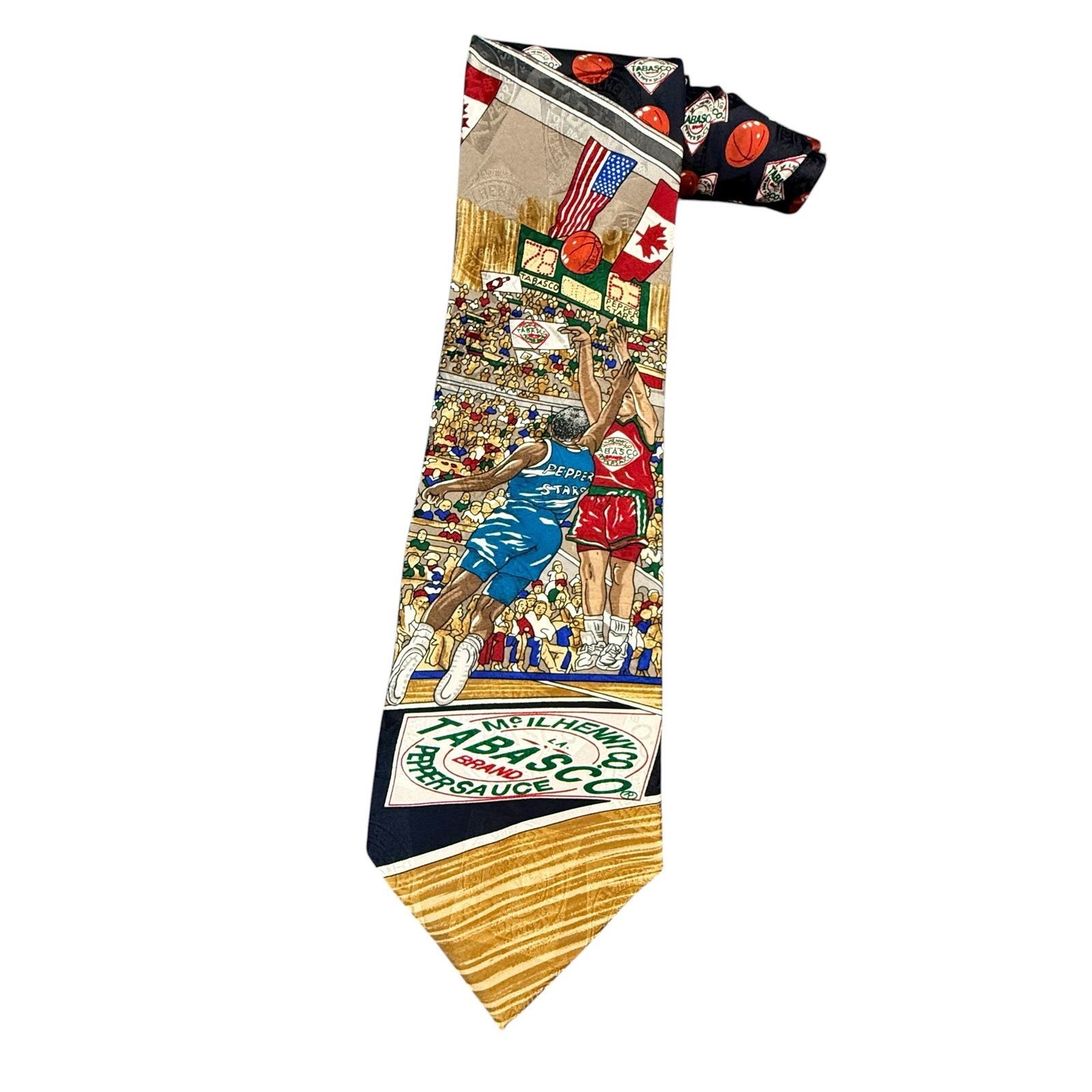 Tabasco Necktie Mens Basketball Novelty Silk Tie Hot Sauce USA Canada Vintage