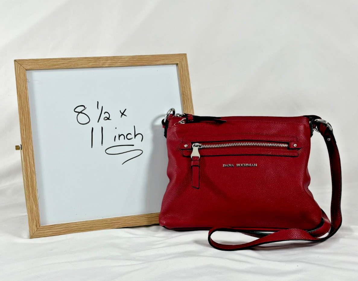 Dana Buchman Bright Red Purse, Man-Made Materials, w 4 pockets, 3 have zippers