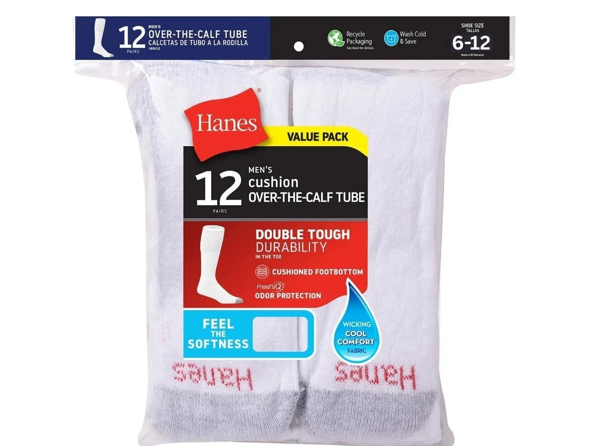 Hanes Men’S Double Tough Durability Over-The-Calf Tube Socks, 12-Pack