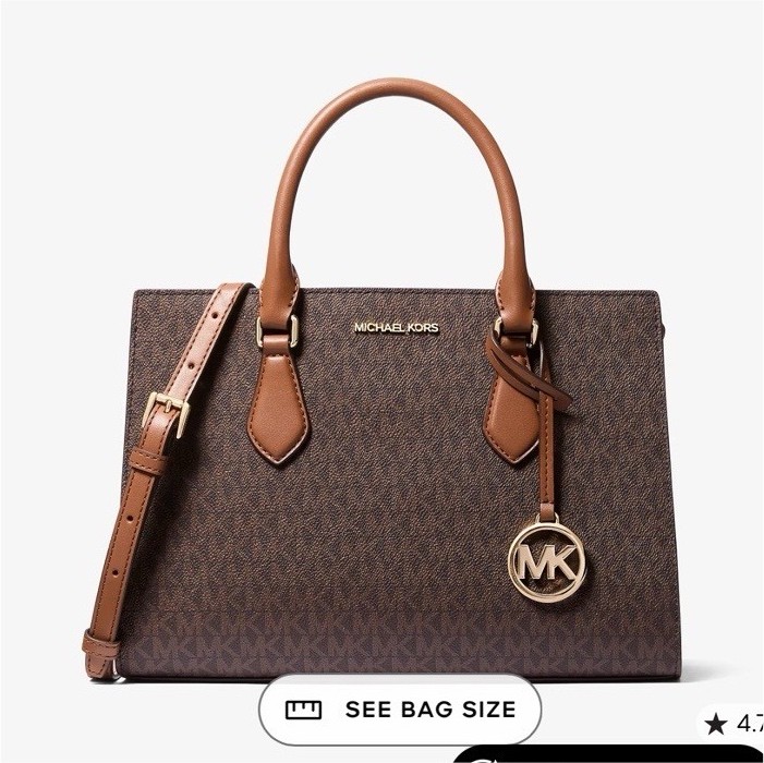 Michael Kors Signature Logo Medium Brown Satchel, Detachable Strap