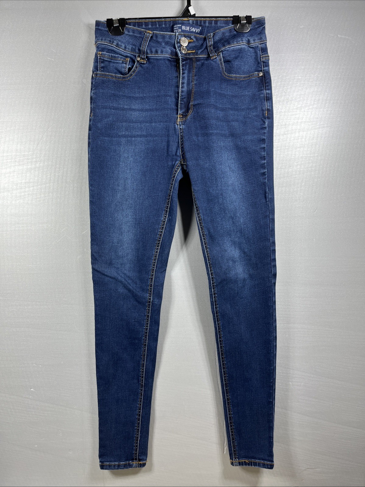 Blue Savvy Jeans Womens 9/29 Blue Skinny Leg Mid Rise Dark Wash Stretch Preppy