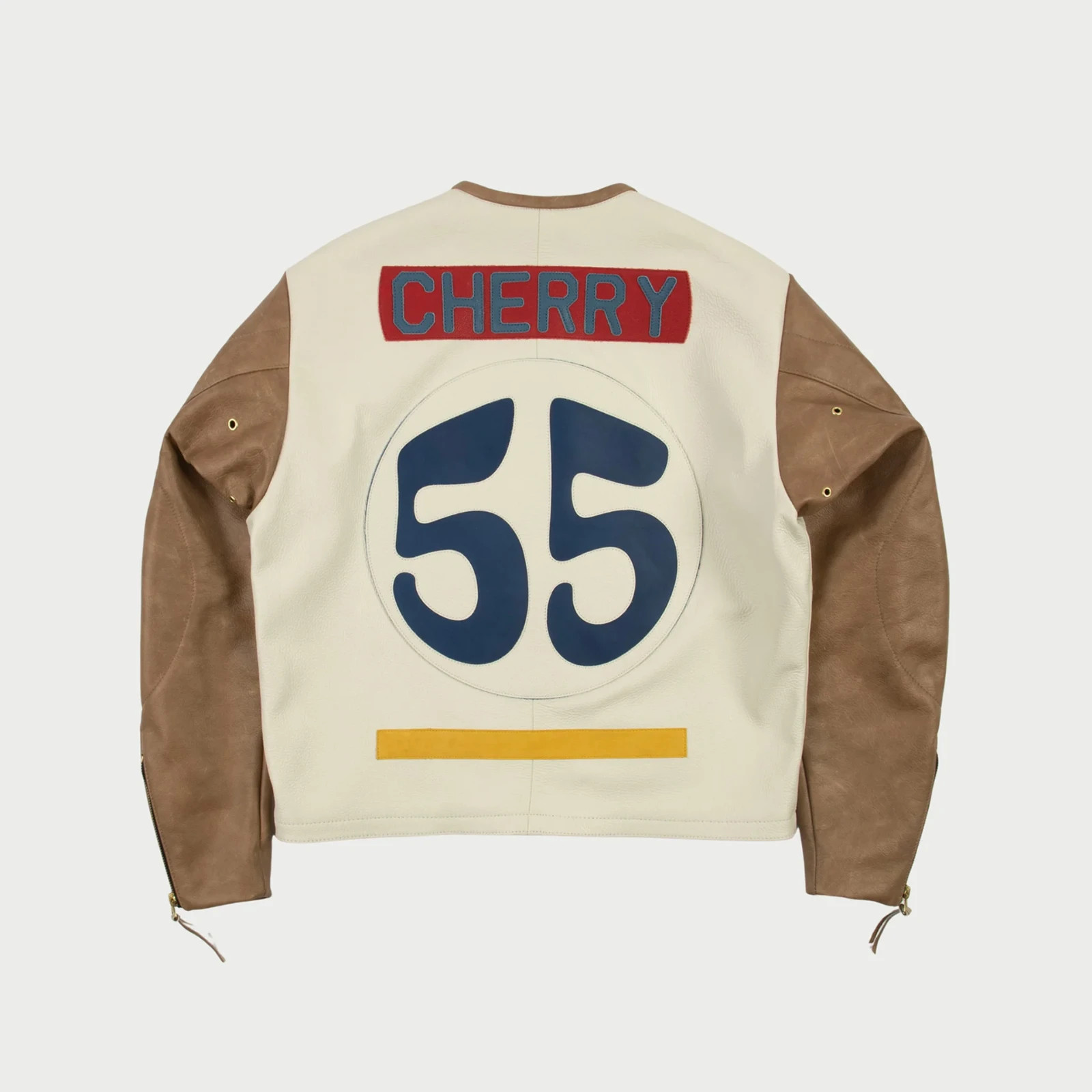 Che rry X Vans on Moto Star Leather Jacket USA White/Tan Motorcycle Fashion NYC