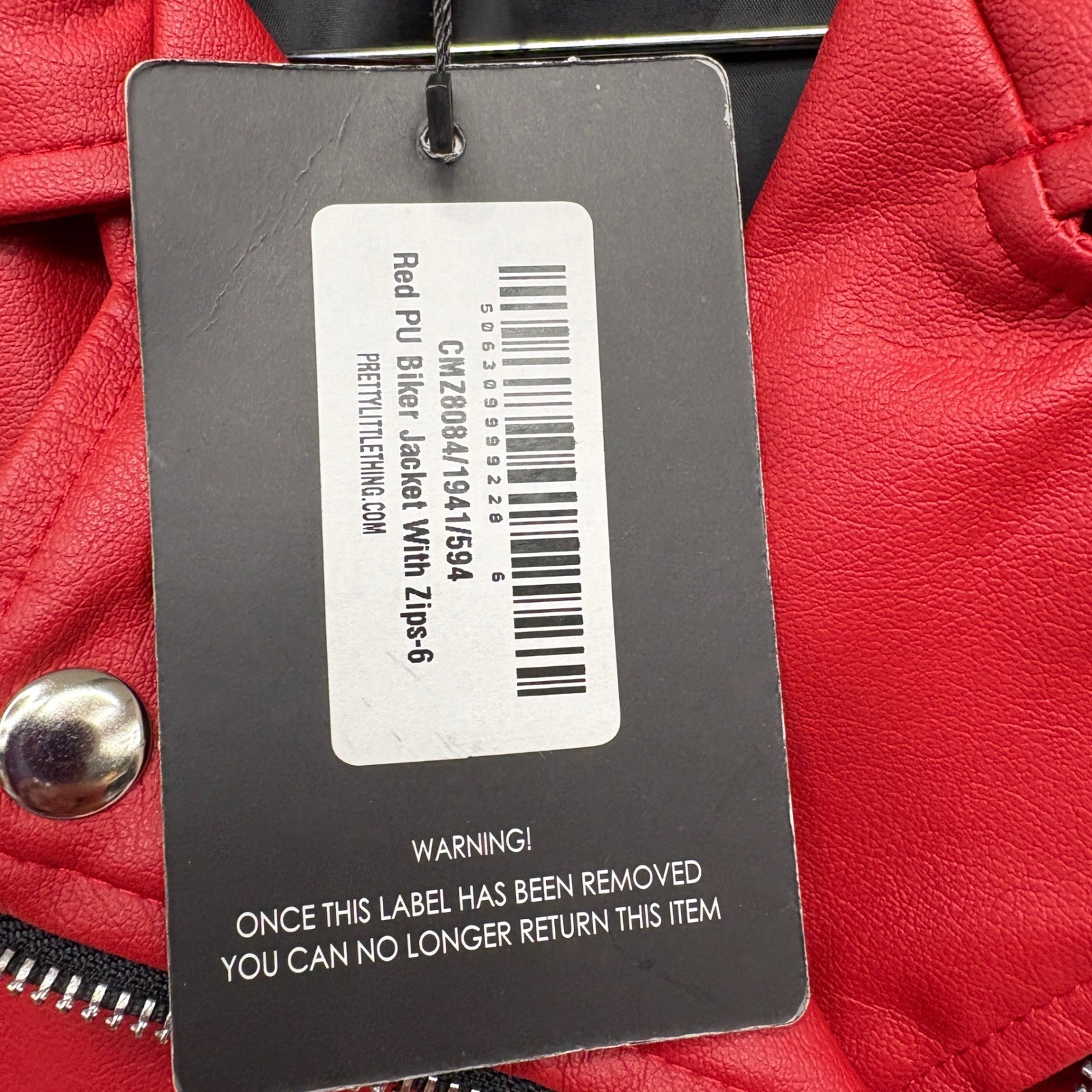 Pretty Little Thing Red PLT Biker Jacket With Zips Crop Moto Size 6 CMZ8084 NEW