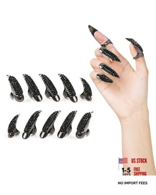 10PCS Finger Claws Fake Long Nail Women Halloween Costume Accessories Black