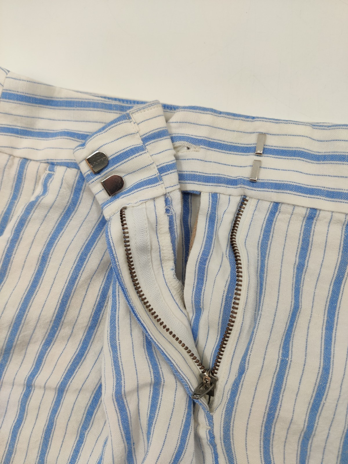 Ann Taylor LOFT Womens Petite 00 Pants Crop Capri Linen Blend Blue Stripe