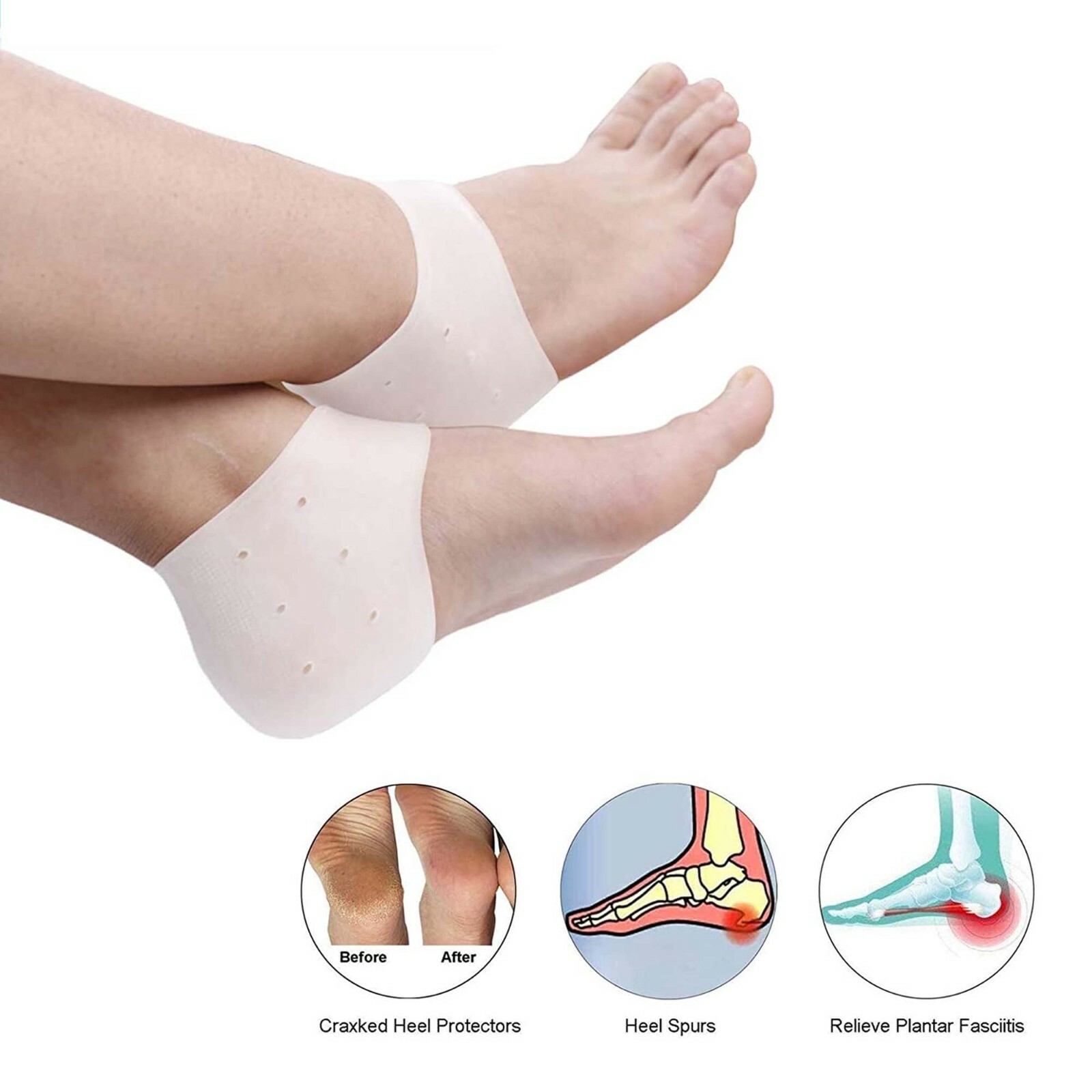 Adore Pro Silicone Gel Heel Foot Protectors Pain Relief Plantar Fasciitis