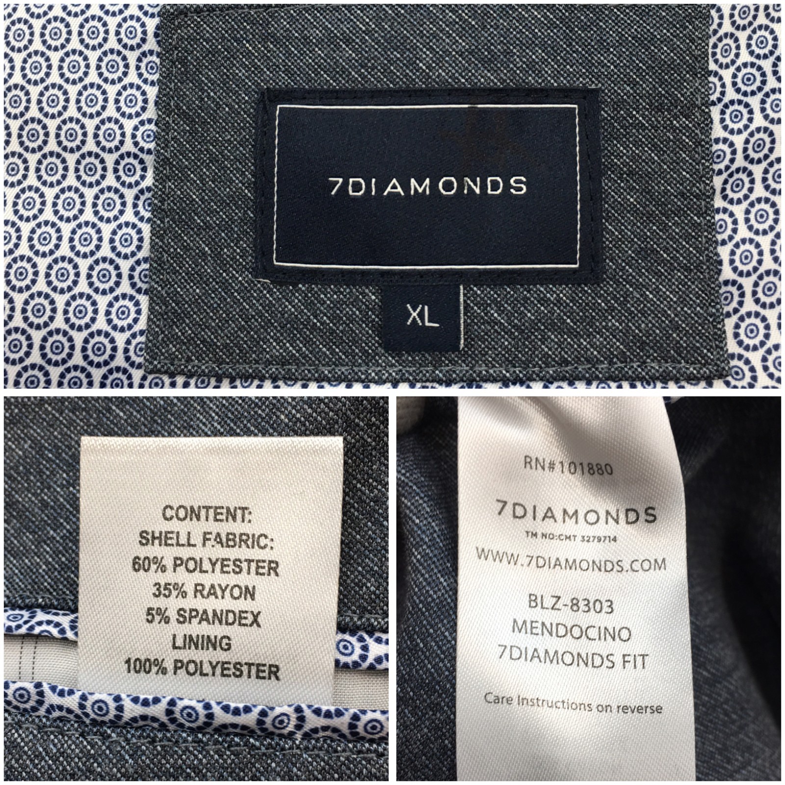 7 DIAMONDS Mens Modern Blazer Sport Coat Casual Jacket Size XL 44R Classic Suit