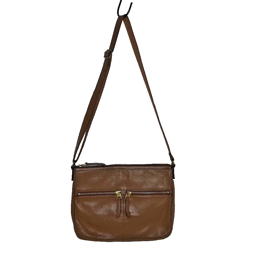 Fossil Elise Large Crossbody Tan Pebbled Leather Bag