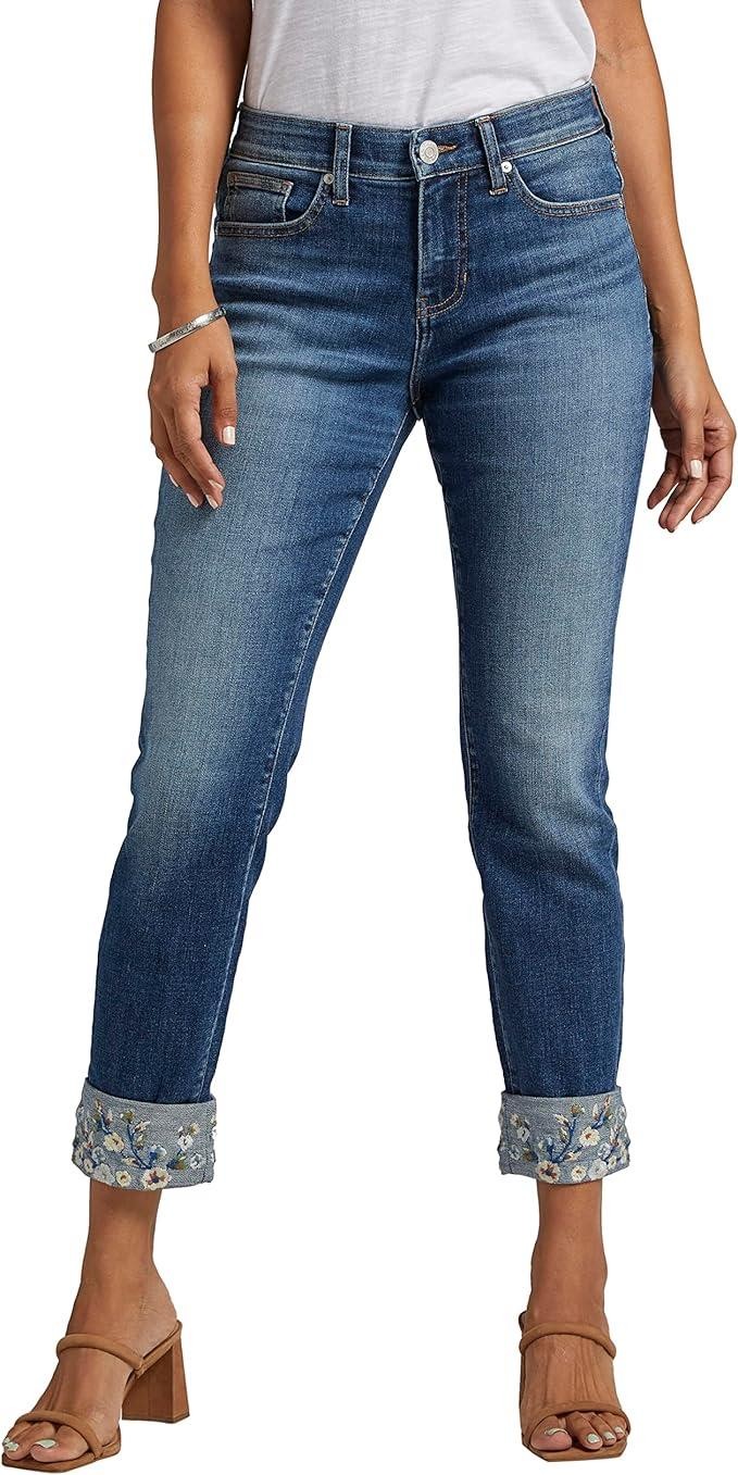Women’s Carter Mid Rise Girlfriend Jeans, Mosaic Blue, W12 L26