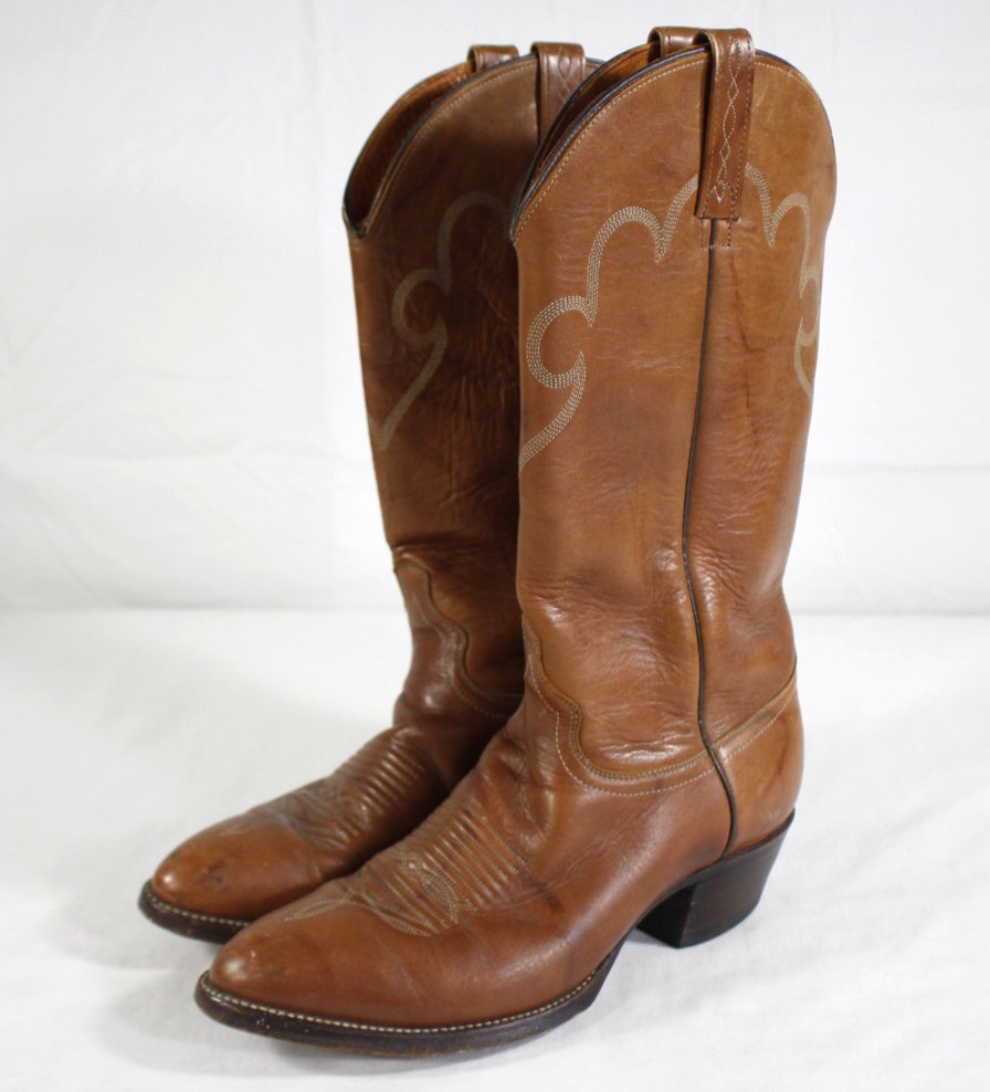 Vintage J. Chisholm Boots Men’s 8.5 D Cowboy Western Leather Made In USA Brown