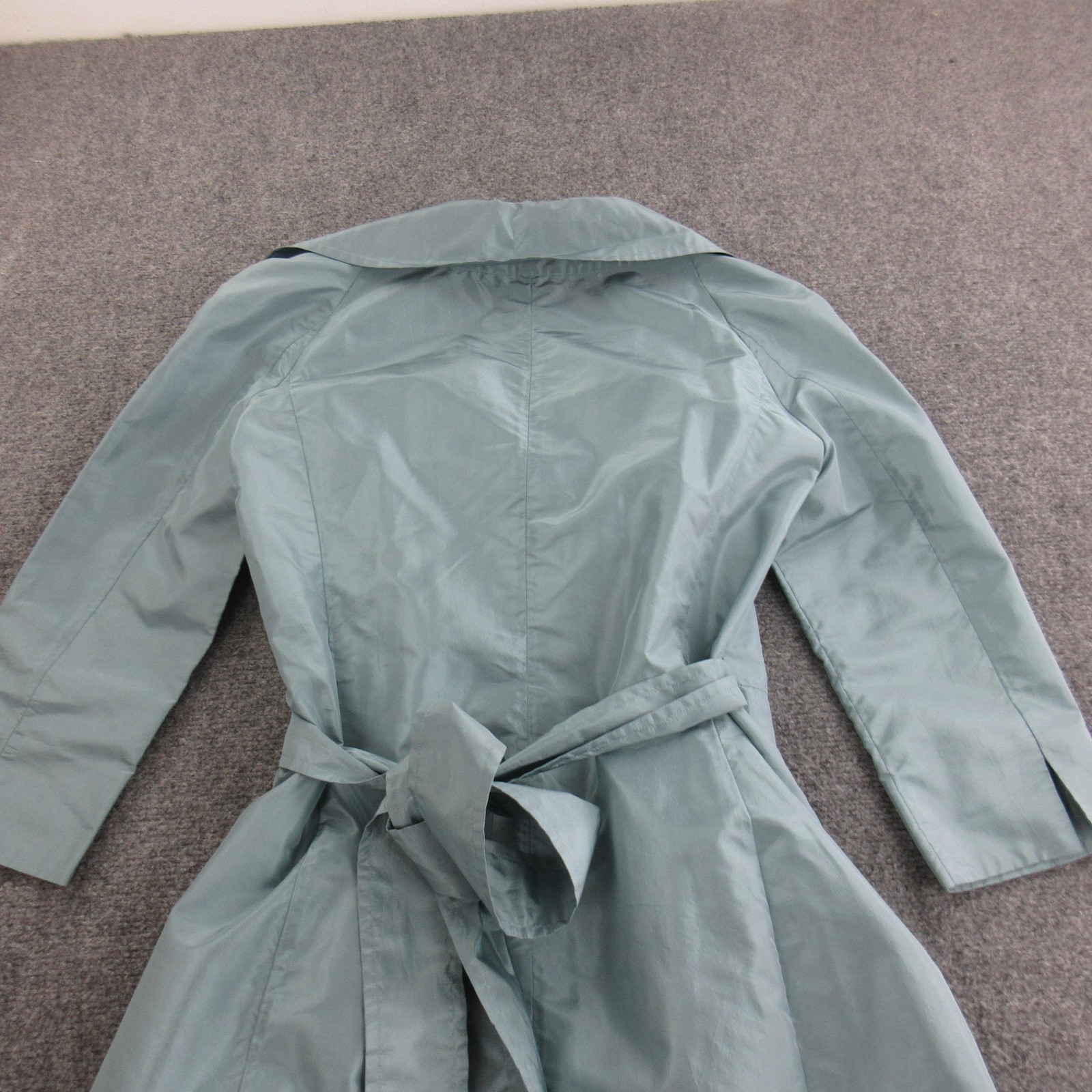 Max Mara Coat Womens 8 Green Silk Taffeta Trench Belted Tie 3/4 Sleeve Italy