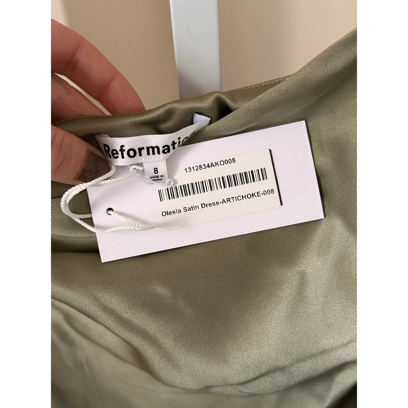 Reformation Olesia Dress Artichoke Satin Green One Shoulder size 8