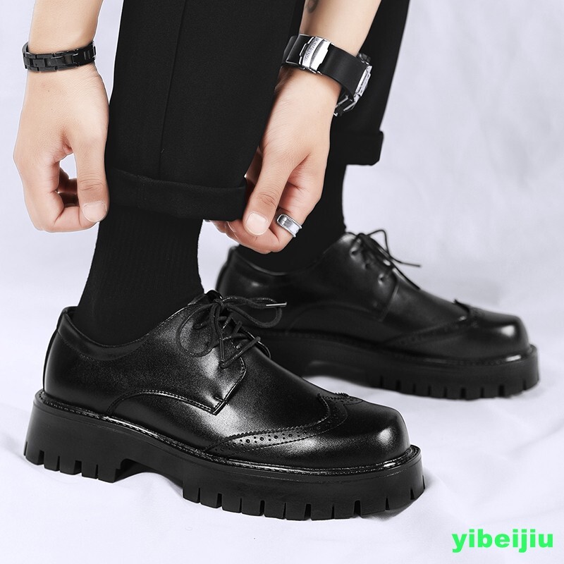 Mens Platform Derby Dress Formal Leather Shoes Wing Tip Thick Sole Big Round Toe