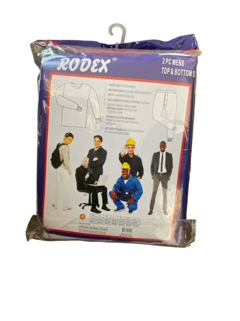 Rodex 2 PC Men’s White 2XL Fleece Lined Top & Bottom Set Thermal Underwear Warm
